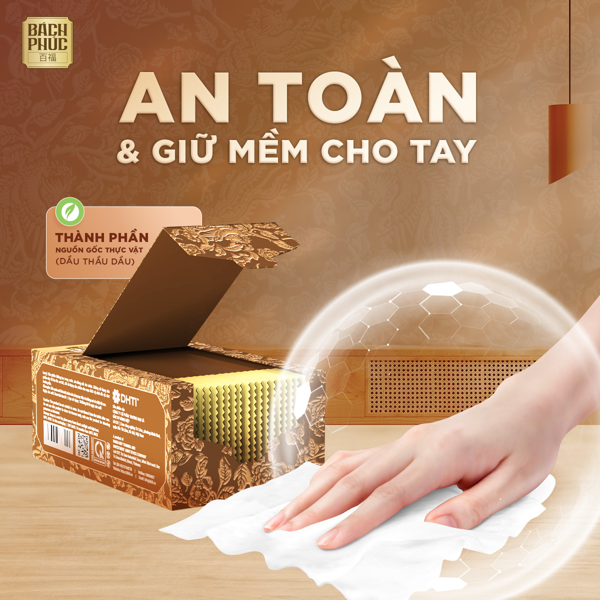 Mô tả -Khăn lau ban thờ Bách Phúc, hộp 20 gói khăn ướt bao sái lau ban thờ mùi hương trầm và hương quế - 2