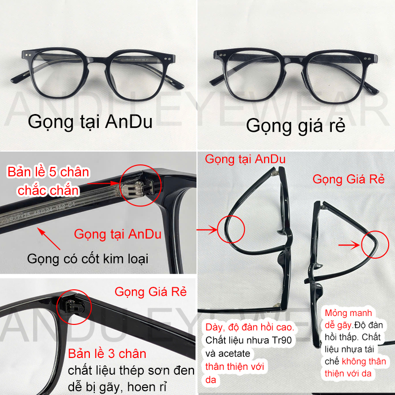 Mô tả Gọng kính cận thời trang nữ ANDU EYEWEAR dáng vuông LUTTO chất liệu nhựa cốt kim loại- 17175 - 1