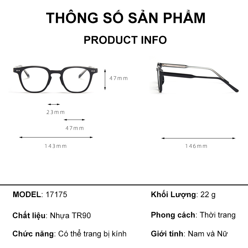Mô tả Gọng kính cận thời trang nữ ANDU EYEWEAR dáng vuông LUTTO chất liệu nhựa cốt kim loại- 17175 - 2