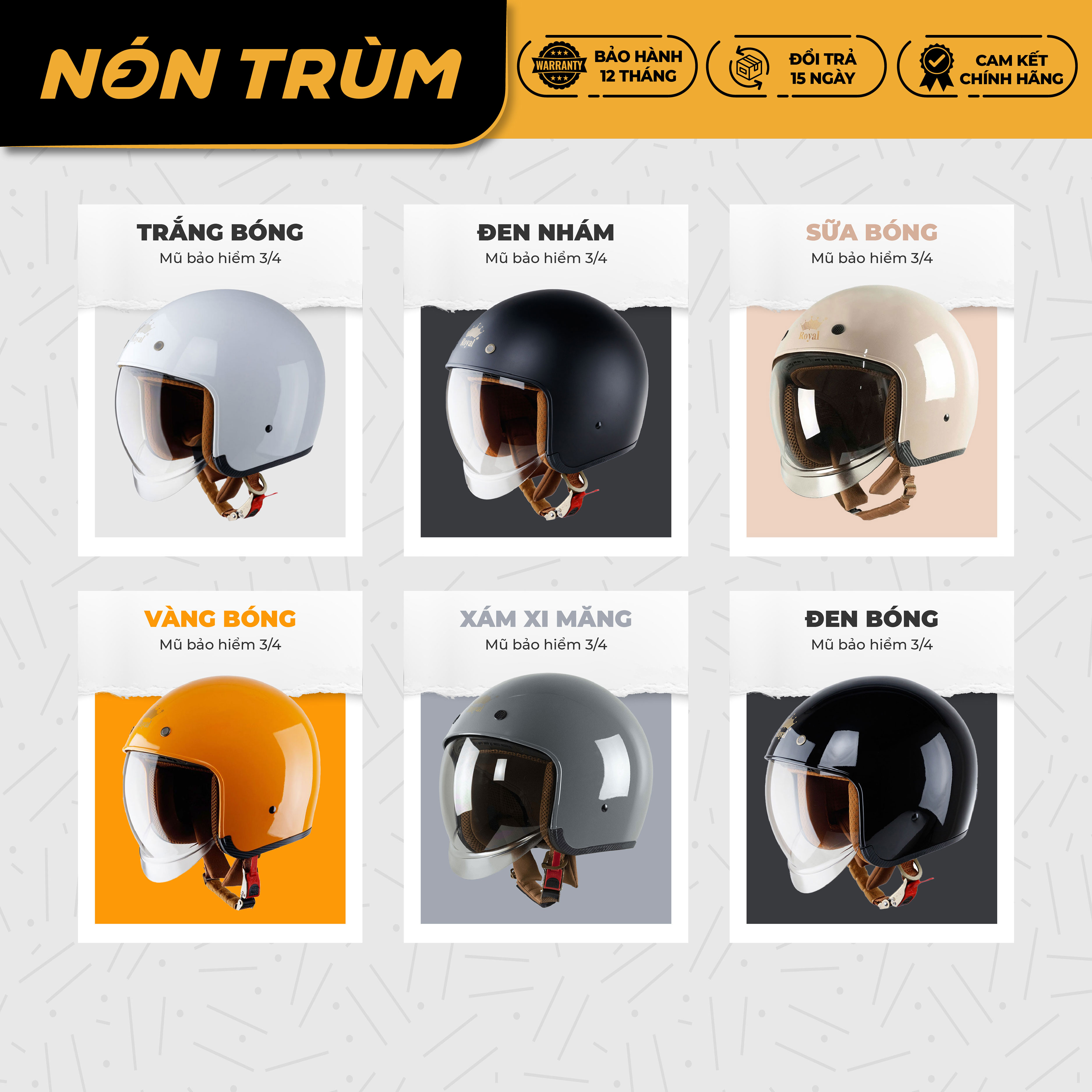 Mô tả Mũ bảo hiểm 3/4 Royal M139 kính âm che mặt cho nam và nữ đi xe máy bảo hành 12 tháng chính hãng - 6