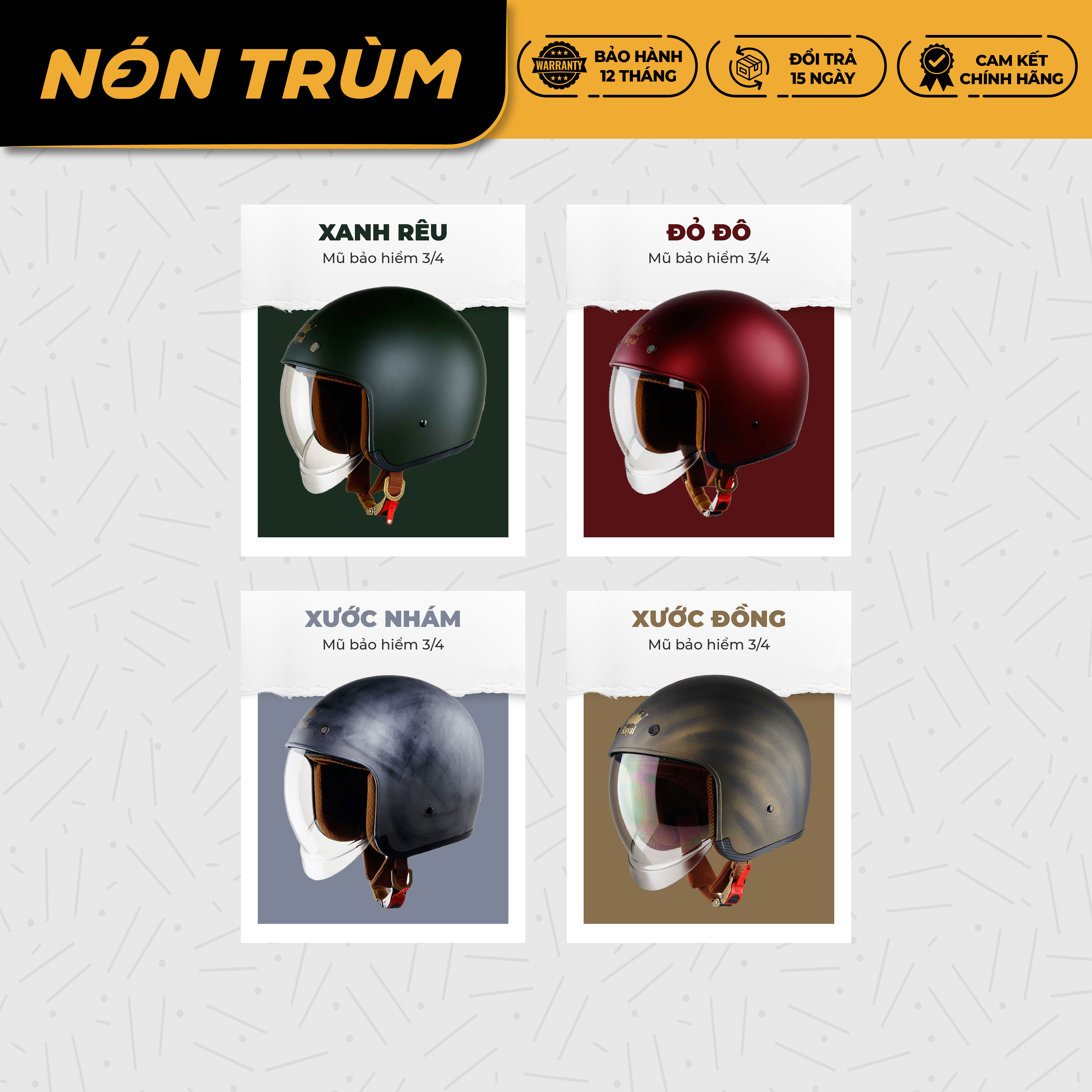 Mô tả Mũ bảo hiểm 3/4 Royal M139 kính âm che mặt cho nam và nữ đi xe máy bảo hành 12 tháng chính hãng - 8