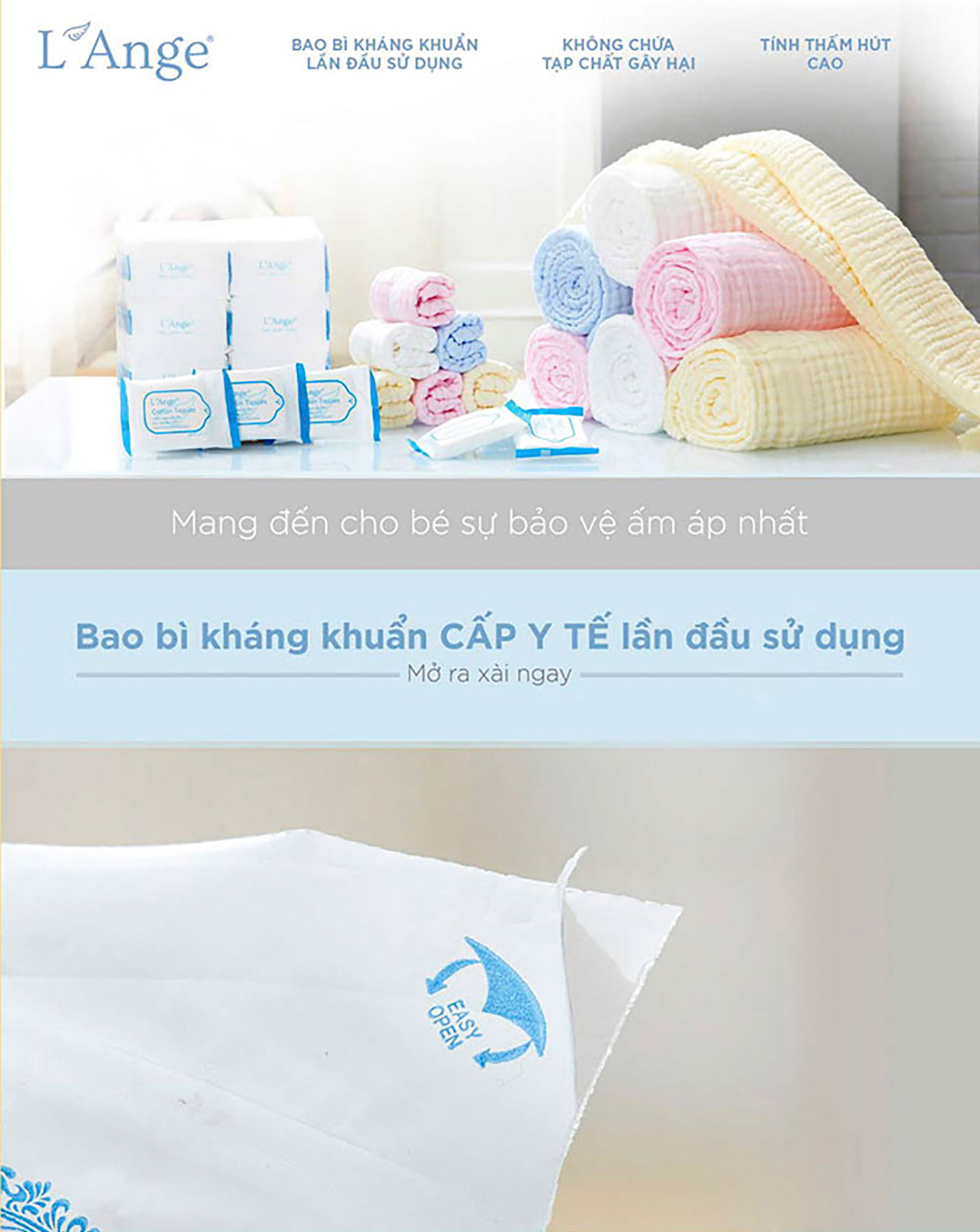 Mô tả L’Ange Khăn vải bông 3 lớp 90x90cm (set 2 cái) - 1