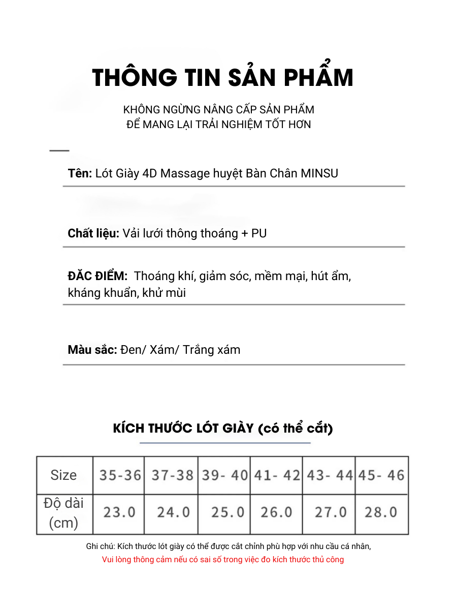 Mô tả Miếng Lót Giày 4D Bảo vệ Chân MINSU M2352 Chống Trơn Trượt, Lưu Thông Khí Huyết, Đệm Êm Chân, Thấm Hút, Khử Mùi Nam Nữ - 11