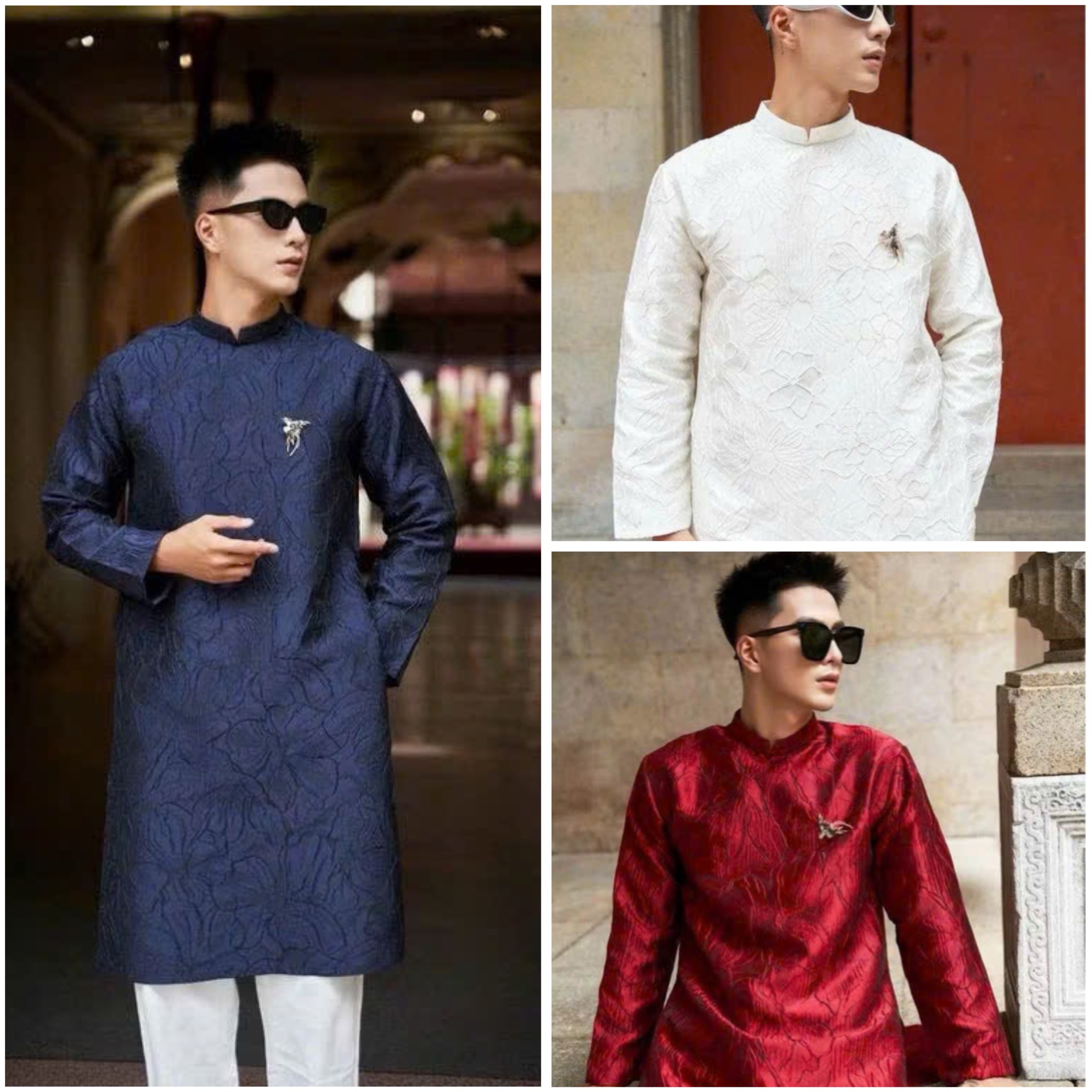 Áo Dài Nam Cách Tân Khoá Sau Lưng Gấm Vân ADN05 Shopee Việt Nam