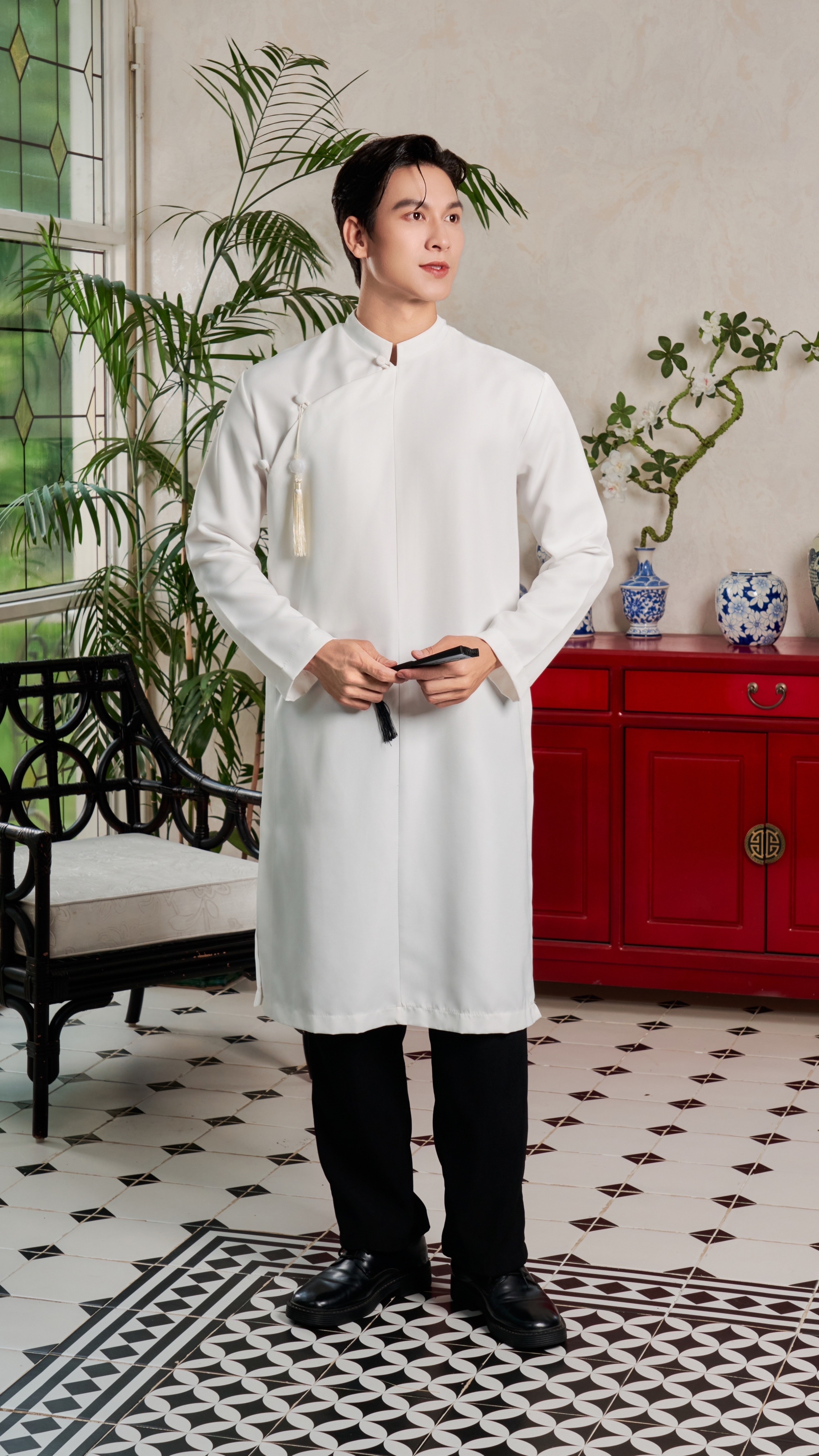 Mô tả Áo Dài Nam Ngũ Thân Truyền Thống Form Rộng Cúc Bọc Thương Hiệu Mr Twins - 2