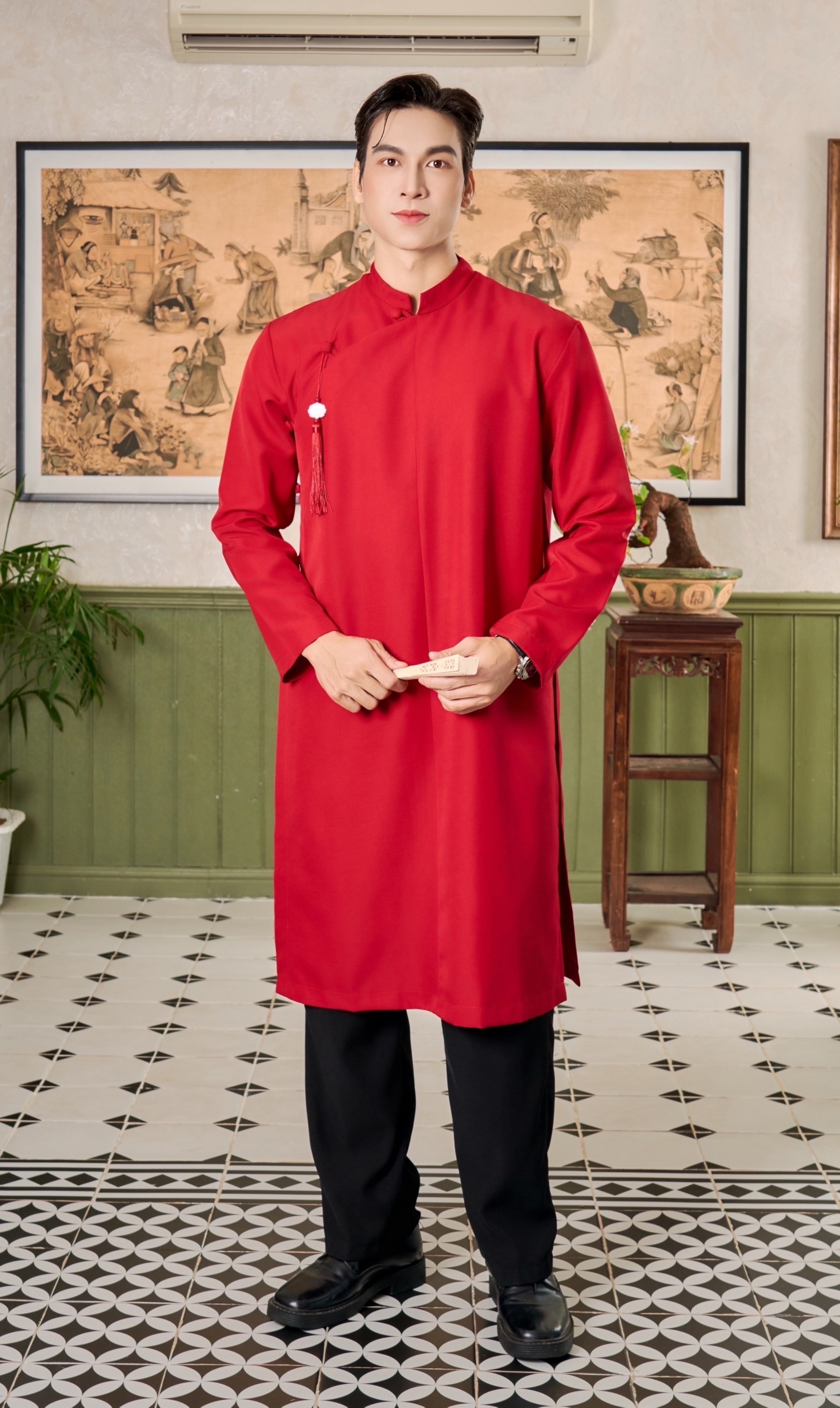 Mô tả Áo Dài Nam Ngũ Thân Truyền Thống Form Rộng Cúc Bọc Thương Hiệu Mr Twins - 3