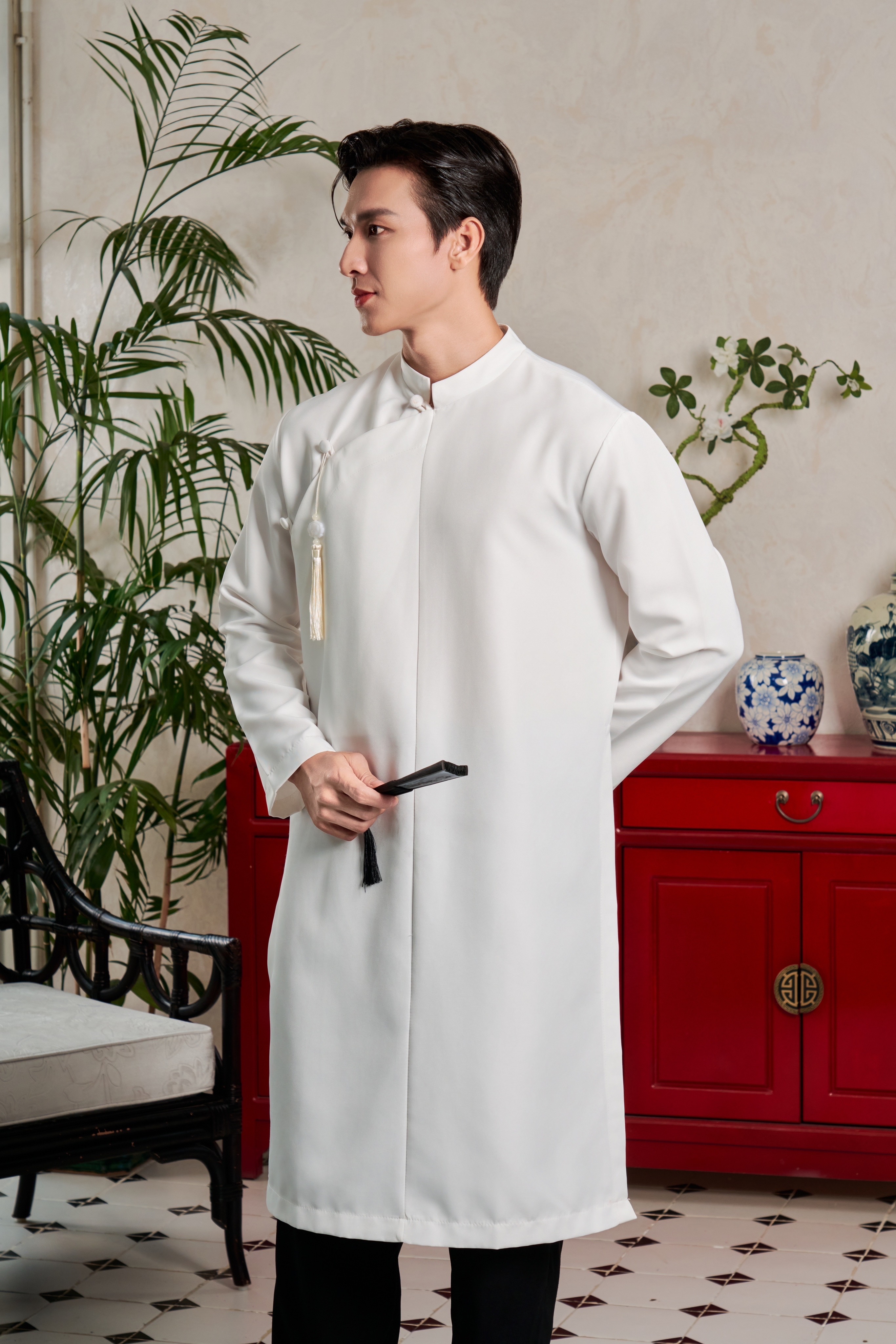 Mô tả Áo Dài Nam Ngũ Thân Truyền Thống Form Rộng Cúc Bọc Thương Hiệu Mr Twins - 7