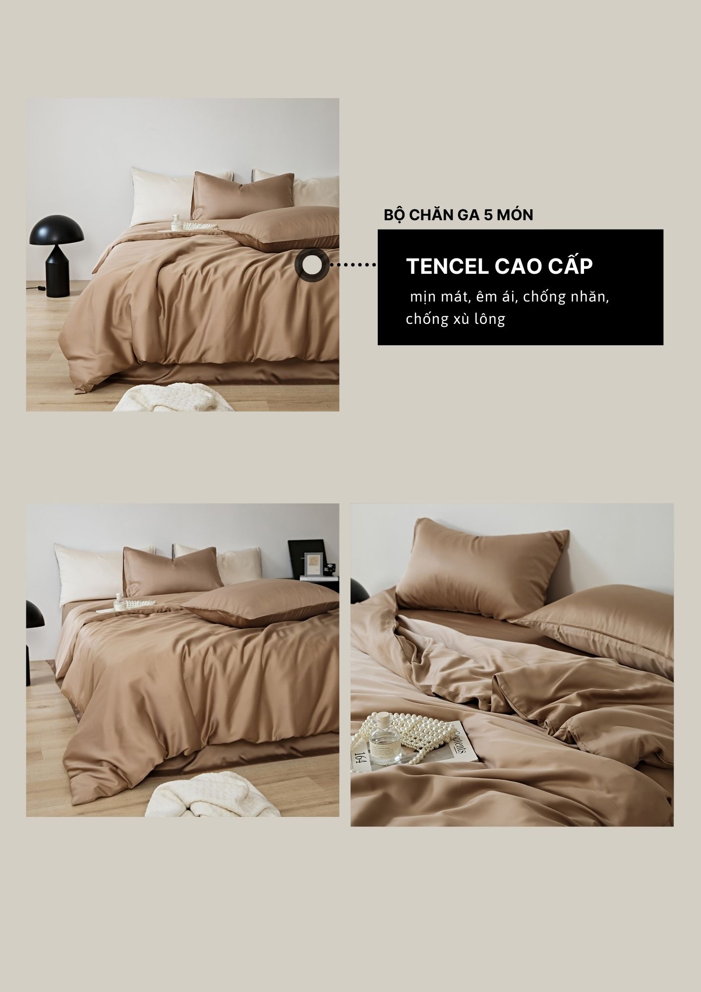 Mô tả Bộ Ga Giường 5 Món Cao Cấp He thong NEM Set Vỏ Chăn Ga Ra Drap Tencel Trải Giường Gối Nệm Đệm 5 Món Lụa Cao Cấp - 4