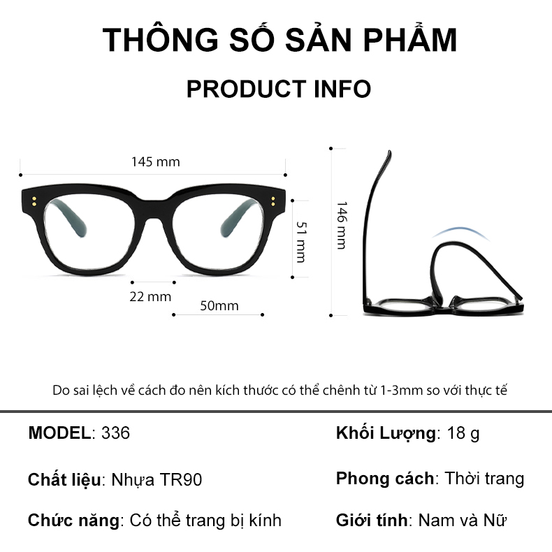 Mô tả Gọng kính cận thời trang nam nữ ANDU dáng vuông WILD chữ V chống tia UV chất liệu nhựa cao cấp - 356 - 2