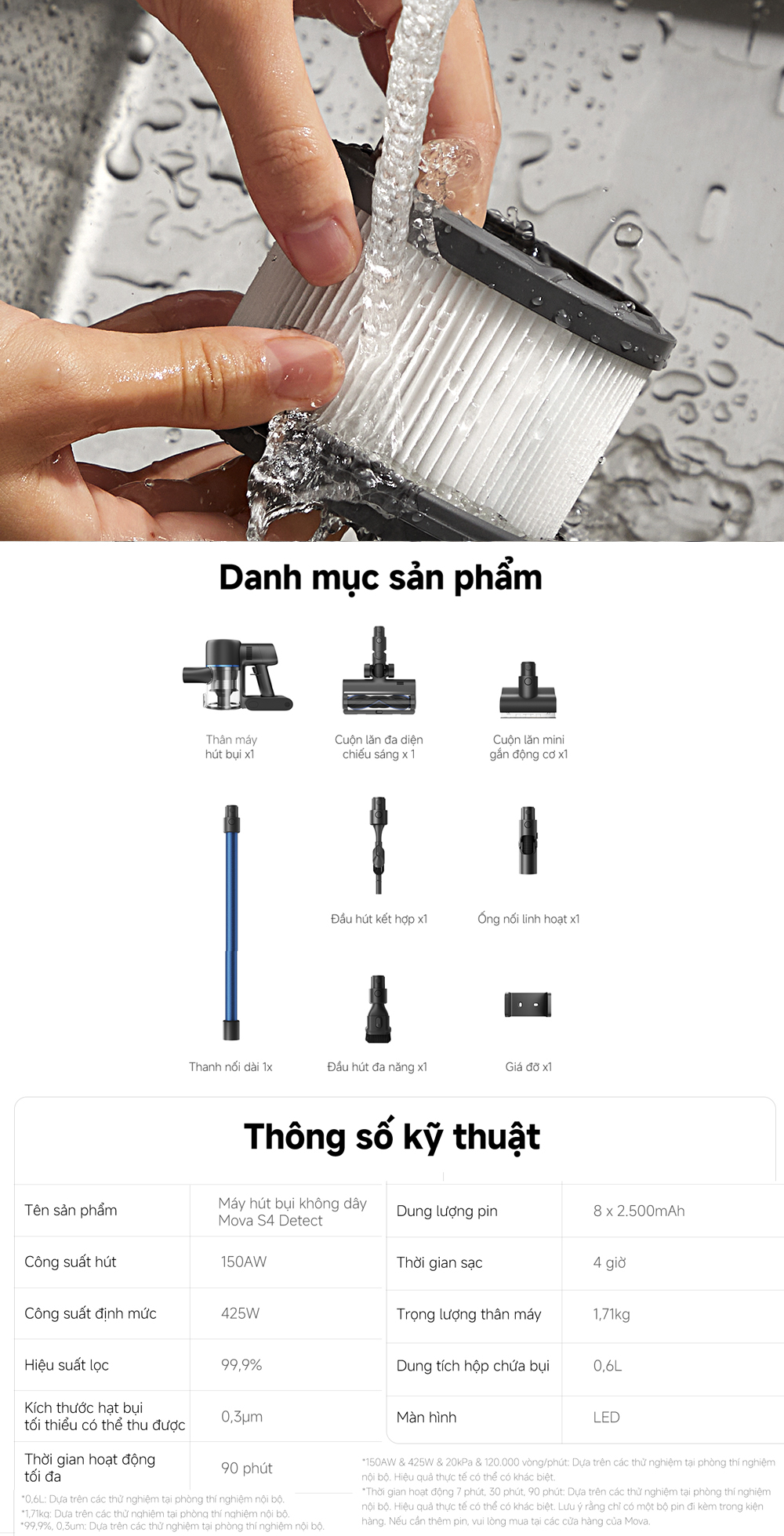 Mô tả Máy hút bụi không dây Mova S4 Detect - Hàng chính hãng - Bảo hành 12 tháng - 12