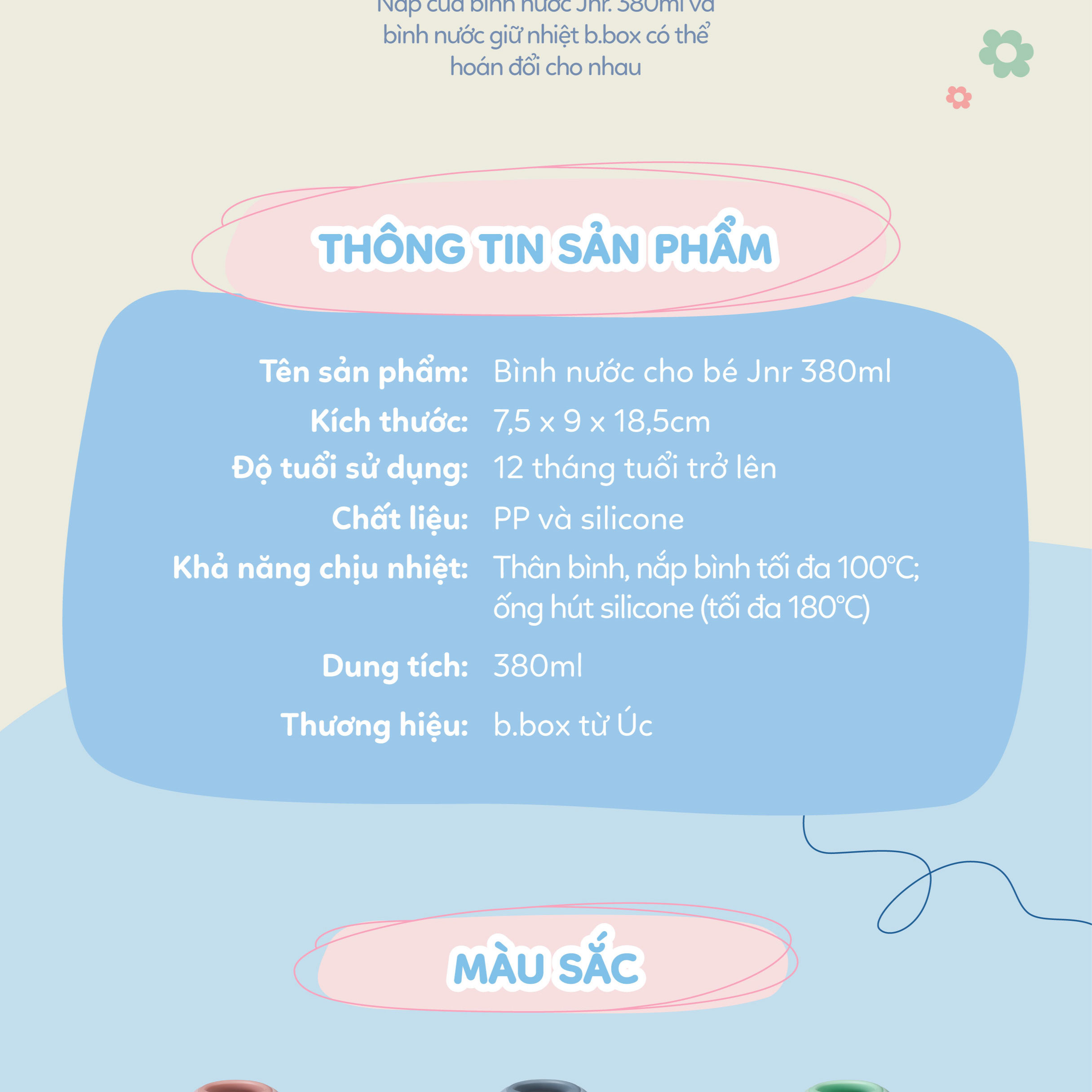 Mô tả b.box Bình nước Jnr. 380ml tích hợp tay cầm, đầu hút silicone cho bé - 3