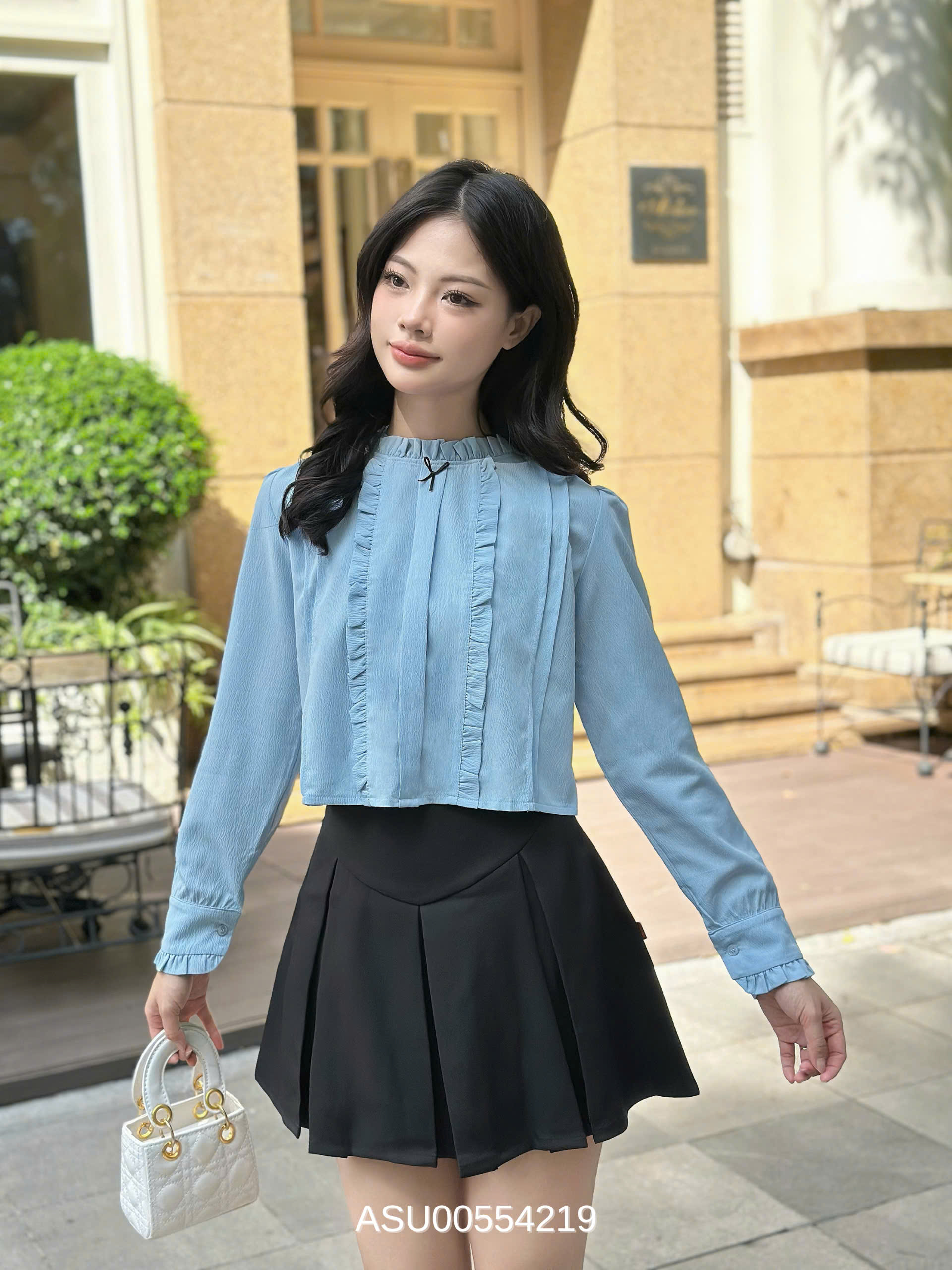 Mô tả Áo sơ mi tay dài phối nơ VMSTYLE cổ sen viền bèo dễ thương đi chơi, đi học, đi làm ASU00554 - 1