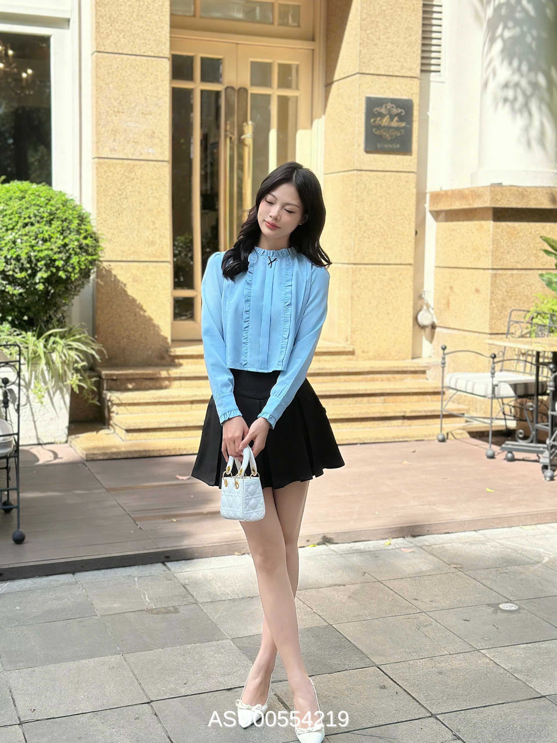 Mô tả Áo sơ mi tay dài phối nơ VMSTYLE cổ sen viền bèo dễ thương đi chơi, đi học, đi làm ASU00554 - 2