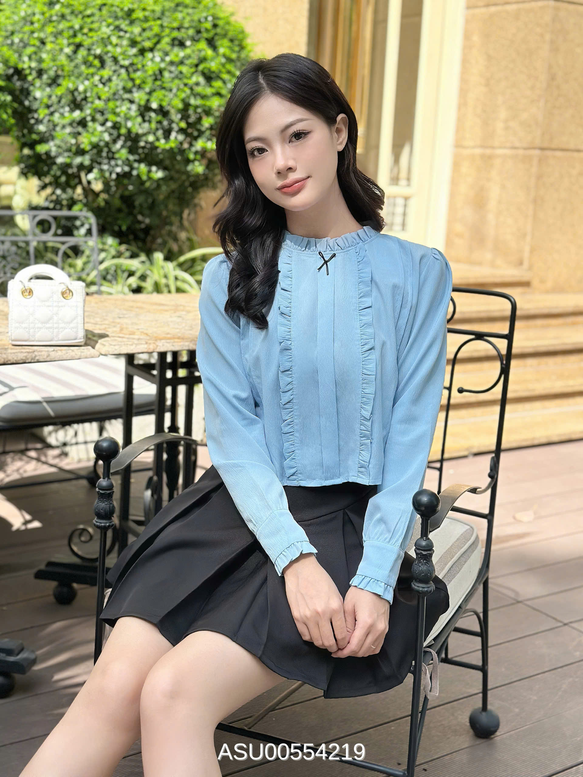 Mô tả Áo sơ mi tay dài phối nơ VMSTYLE cổ sen viền bèo dễ thương đi chơi, đi học, đi làm ASU00554 - 3