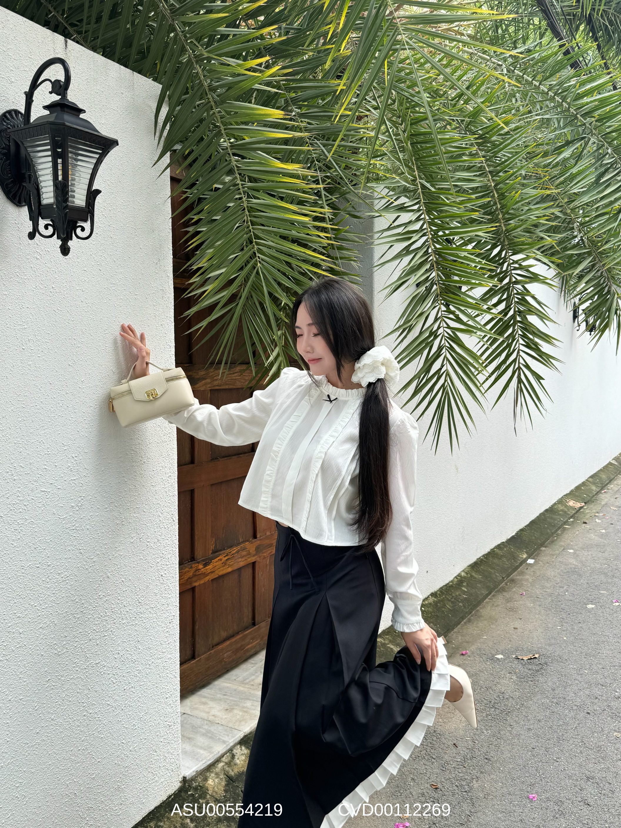 Mô tả Chân váy chữ A dài phối nơ VMSTYLE, chân váy form xòe xếp ly phối lai CVD00112 - DATELINE - 4