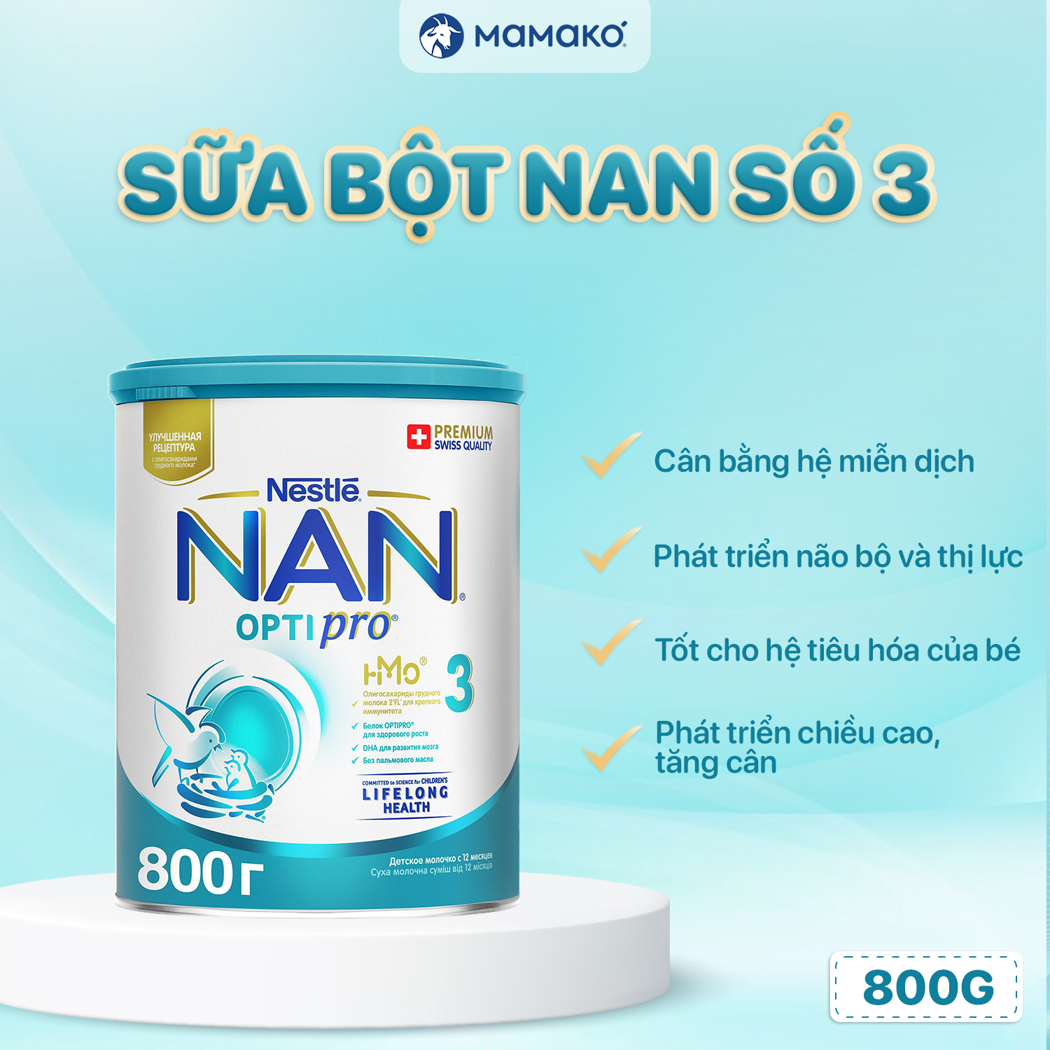 Mô tả Sữa Nan Nga Số 3 HMO Optipro Mamako Bổ Sung Dinh Dưỡng Cho Bé Hộp 800g - 1