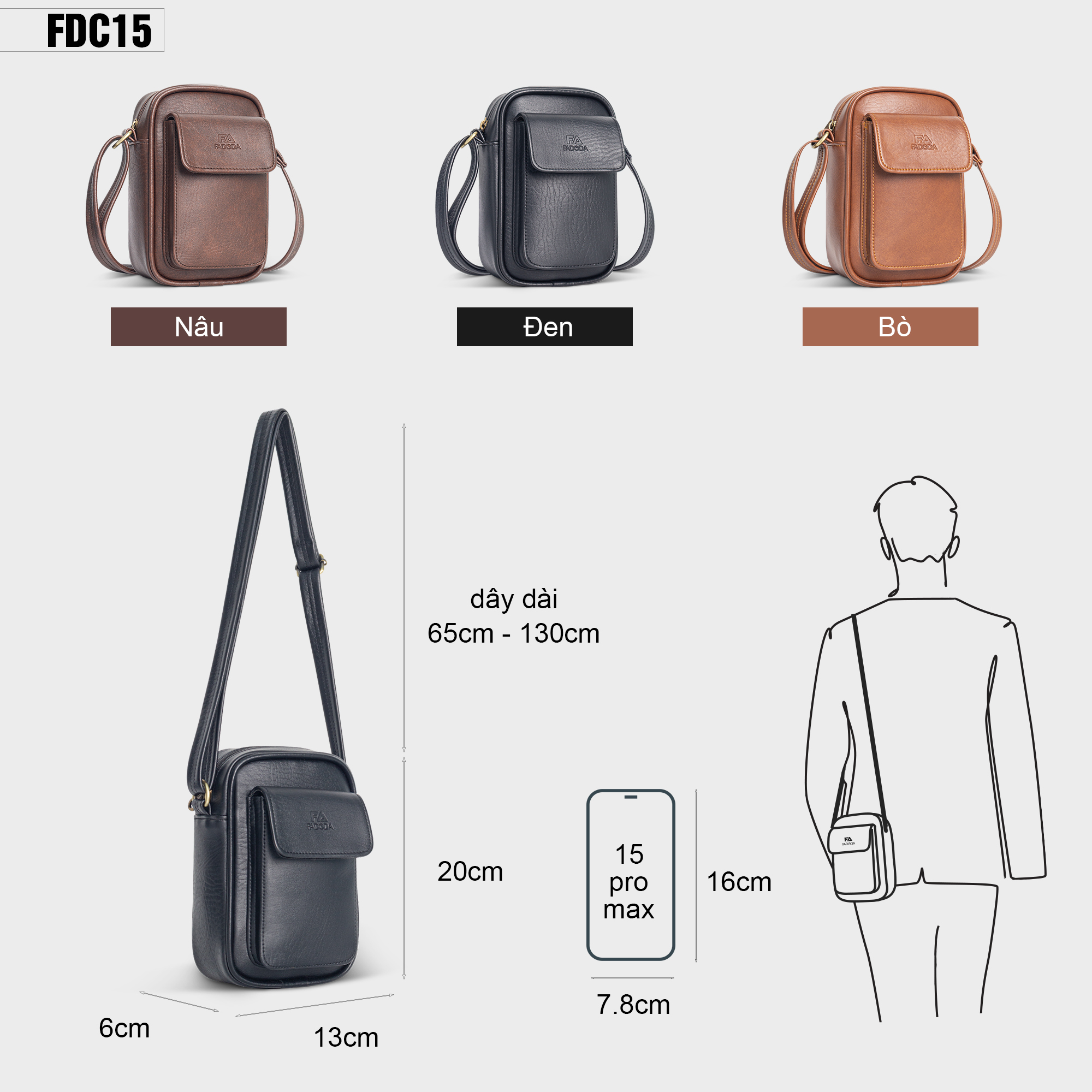 Mô tả Túi đeo chéo unisex thời trang Fadoda FDC15 - 2