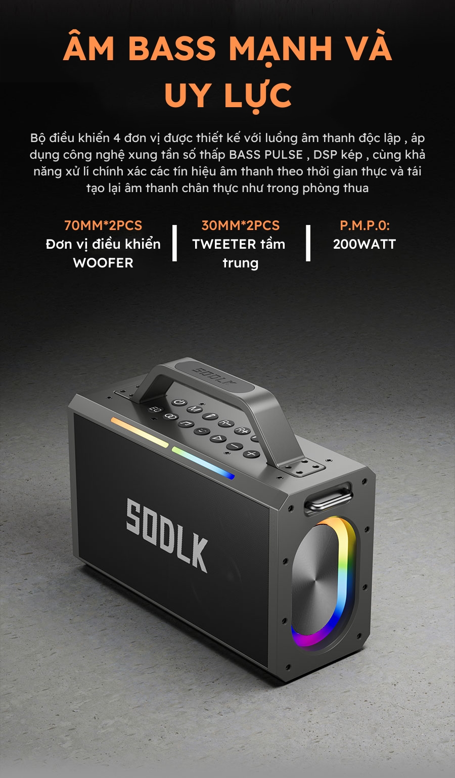 Loa SODLK S1115 kèm 2 micro không dây