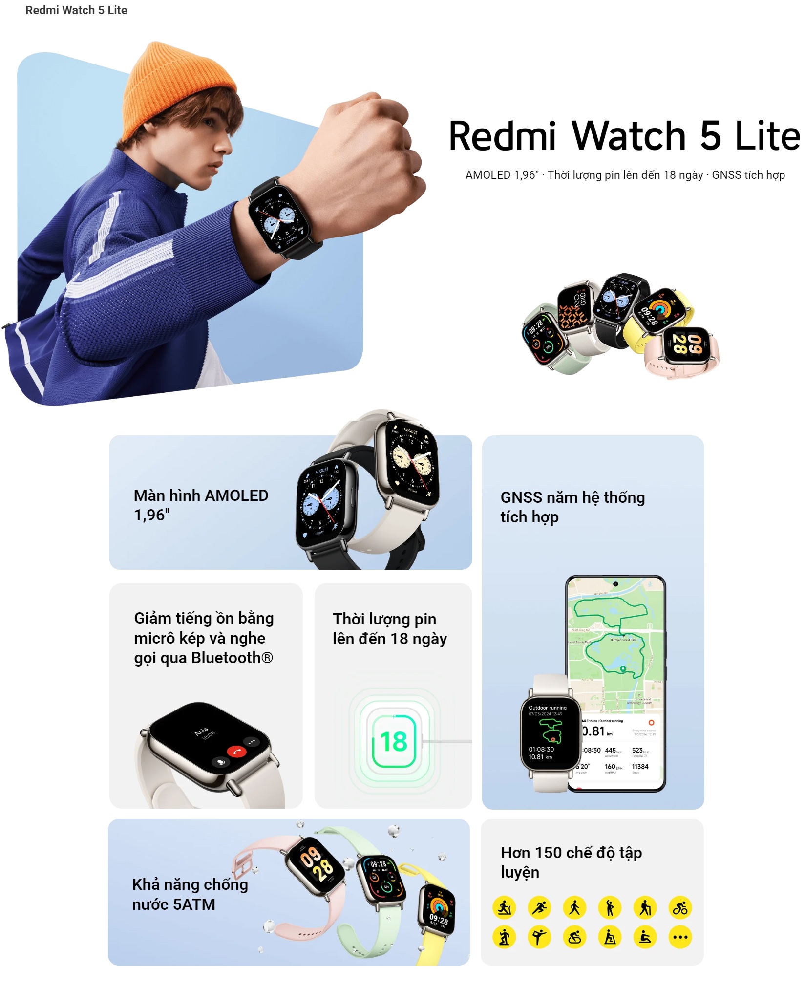 Mô tả Đồng Hồ Thông Minh Xiaomi Redmi Watch 5 LITE / Màn hình AMOLED 1,96'' / GPS Độc Lập / Chống Nước 5ATM/ Bảo Hành 12 Tháng - 1