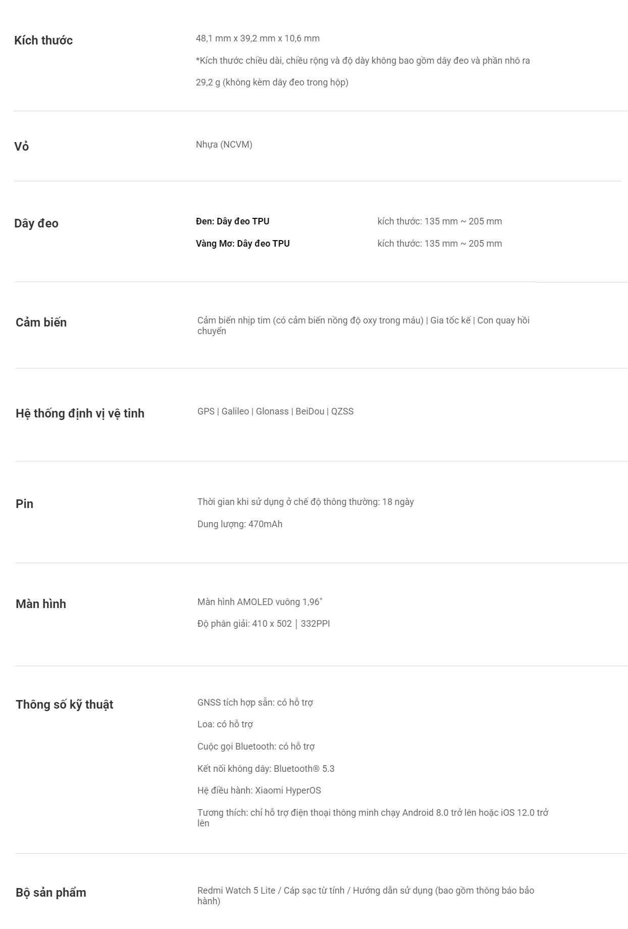 Mô tả Đồng Hồ Thông Minh Xiaomi Redmi Watch 5 LITE / Màn hình AMOLED 1,96'' / GPS Độc Lập / Chống Nước 5ATM/ Bảo Hành 12 Tháng - 6
