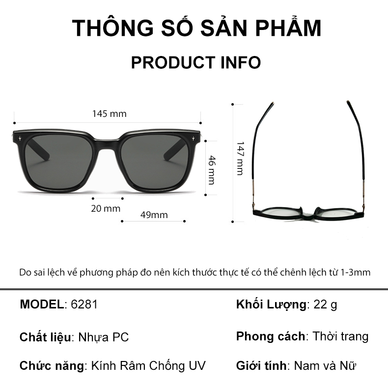 Mô tả Kính mát nam nữ AnDueyewear chống UV400 thiết kế mắt vuông dáng GM dễ đeo màu sắc thời trang 6281 - 2