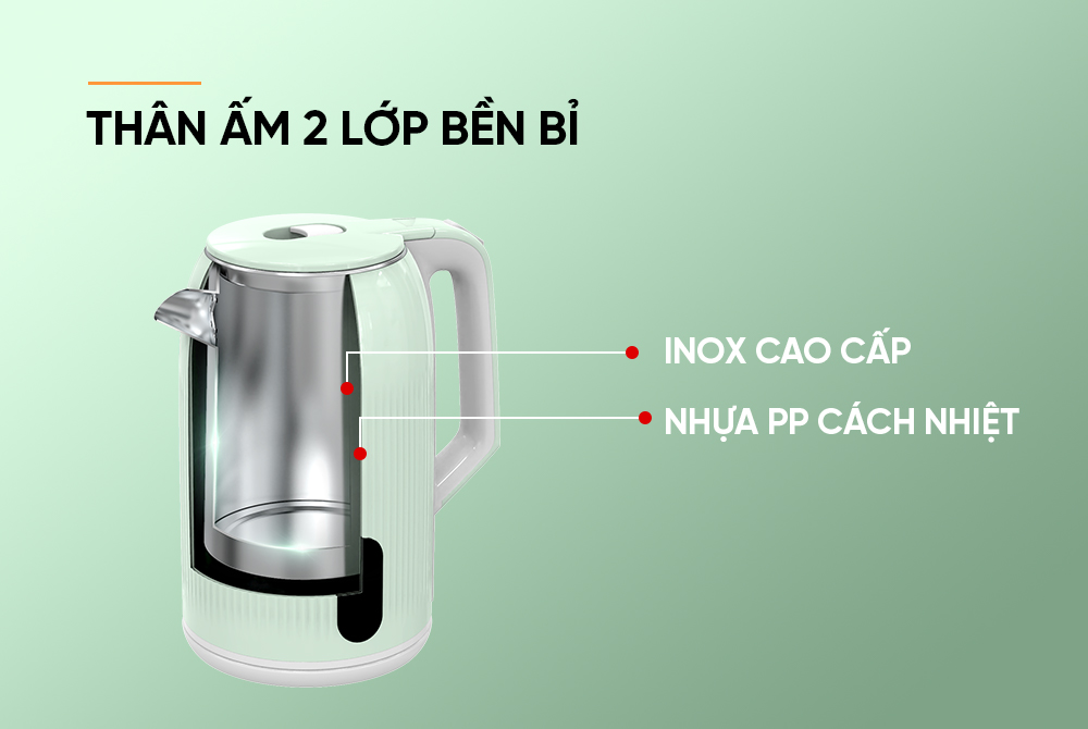 [2.8L] Ấm siêu tốc inox 2 lớp SUNHOUSE SHD1364 dung tích 2.8L siêu to ...
