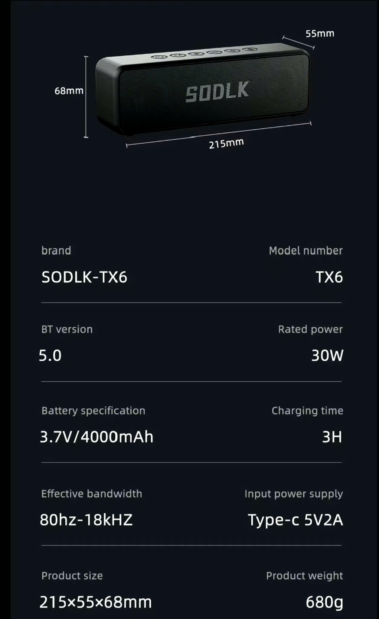 Mô tả Loa Bluetooth Không Dây Di Động SODLK TX6 Công Suất 30W | Bluetooth 5.0 | Chống Nước IPX7 | BẢO HÀNH 12 Tháng - 11