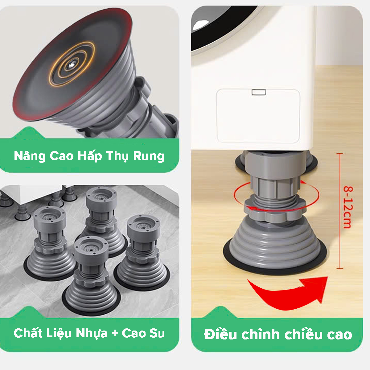 Mô tả Bộ 4 Miếng Đế Đệm Cao Su Mút Lót Kê Chân Máy Giặt Tủ Lạnh Chống Rung Chống Ồn Chính Hãng Amalife - 9