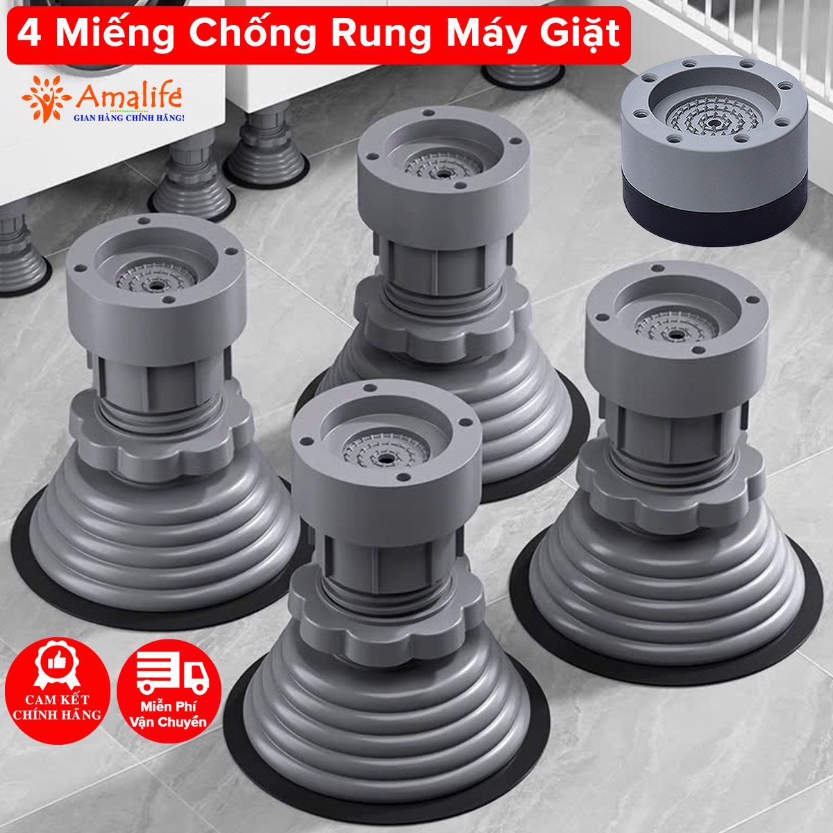 Mô tả Bộ Chân Đế Máy Giặt 4 Miếng Kê Tủ Lạnh Chống Rung Chống Trơn Trượt Điều Chỉnh Tăng Giảm Chiều Cao Hãng Amalife - 1