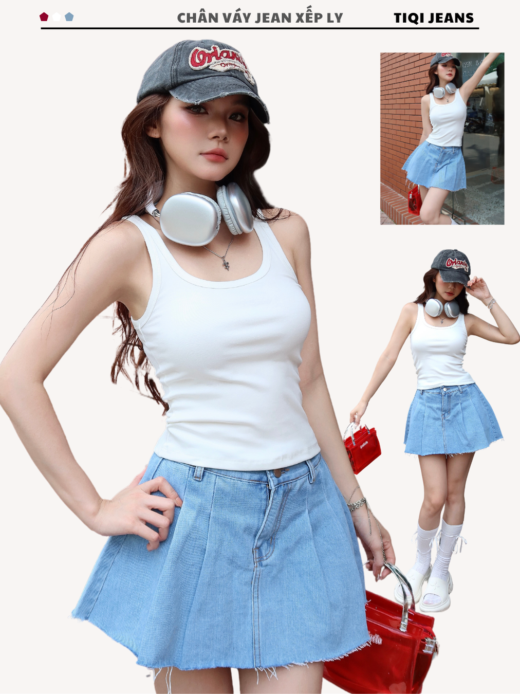 Mô tả Chân váy jean xếp ly có lót quần TiQi Jeans V1-282 - 6