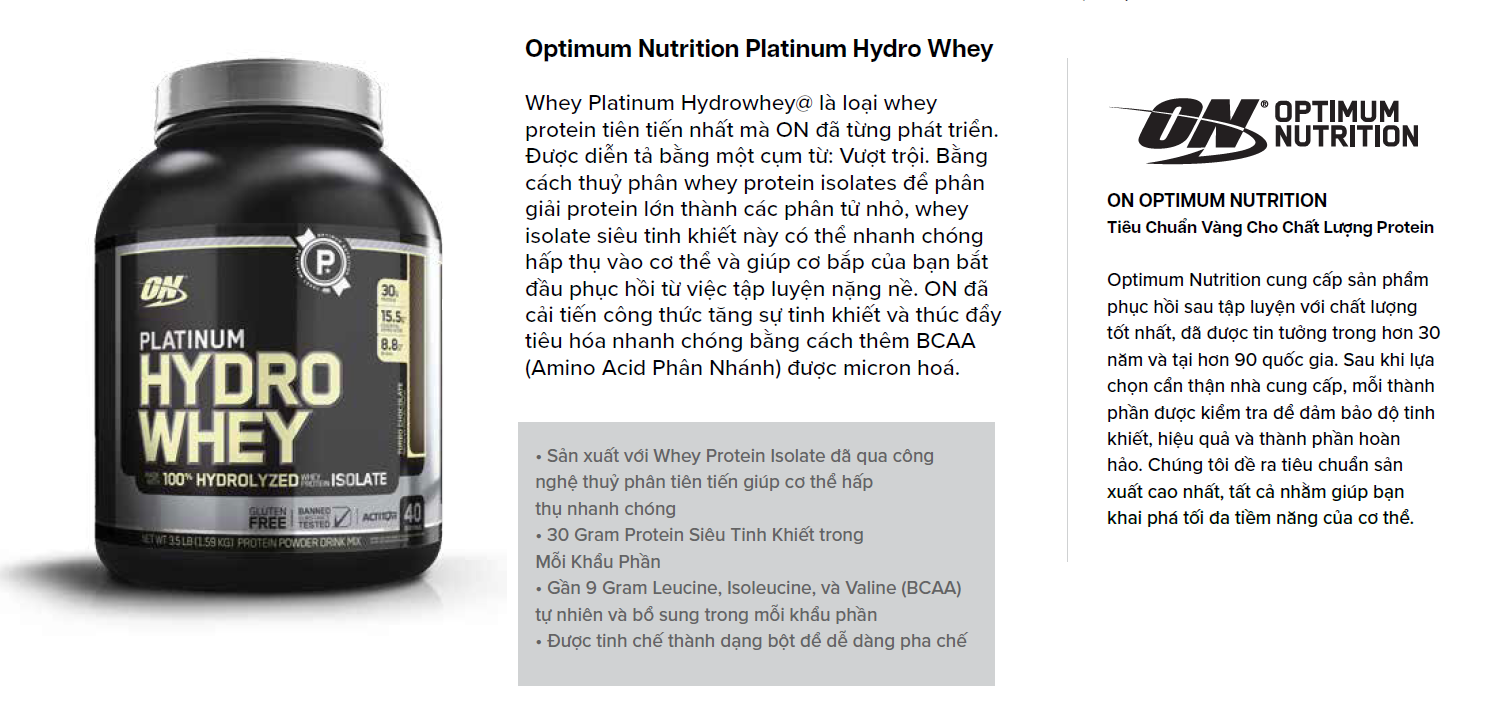 Combo Tăng Cơ Optimum Nutrition Platinum Hydrowhey 100 Hydrolyzed Whey Protein 3 5lb