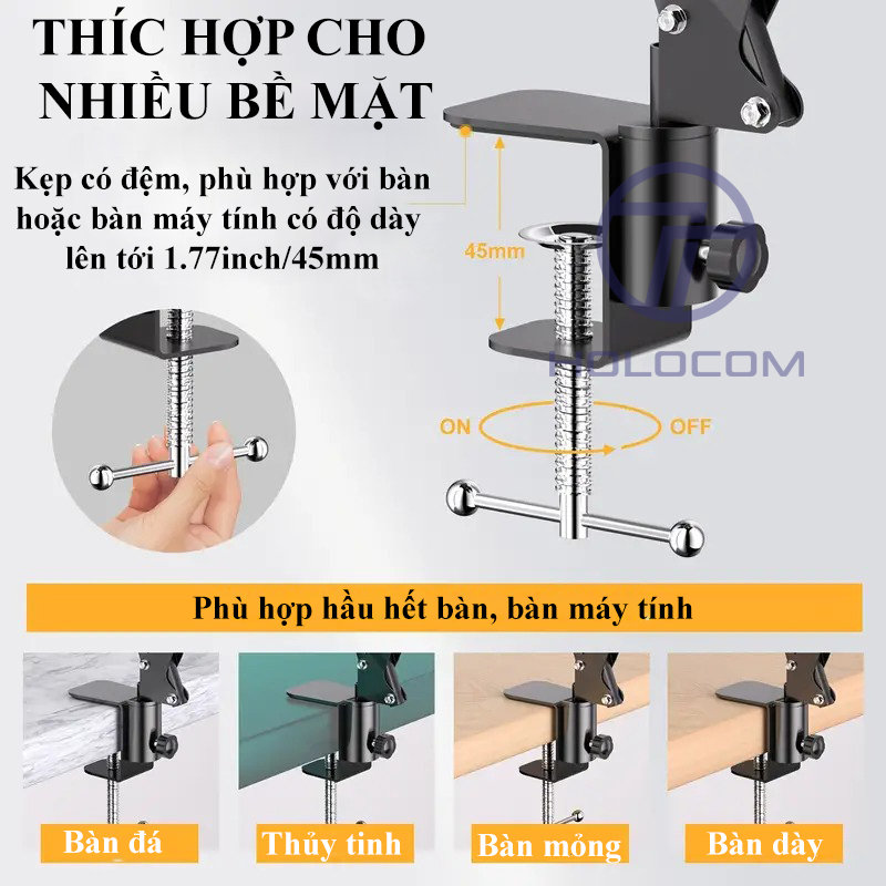 Mô tả Giá Đỡ Ipad Điện Thoại KB24 - Kẹp Đầu Giường, Kẹp Bàn Xoay 360 Độ Để Chụp Ảnh Quay Phim - HOLOCOM - 1