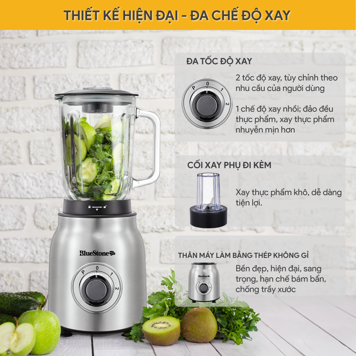 Mô tả Máy Xay Sinh Tố BlueStone BLB-5341 - 1.5 Lít - 600W - Cối Thủy Tinh - 4