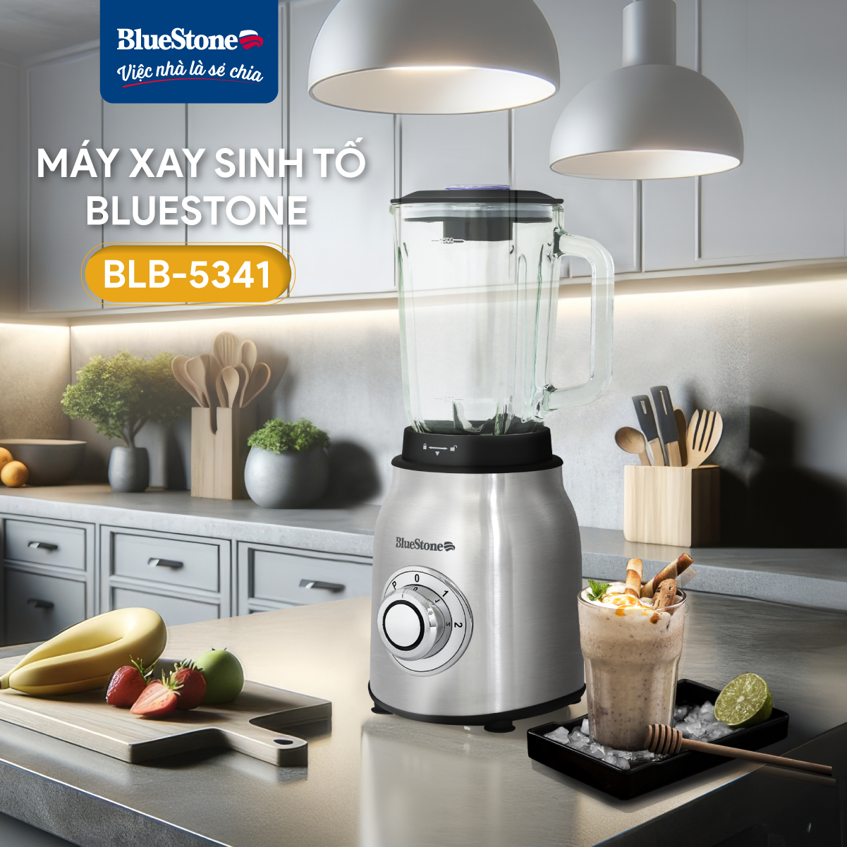 Mô tả Máy Xay Sinh Tố BlueStone BLB-5341 - 1.5 Lít - 600W - Cối Thủy Tinh - 7