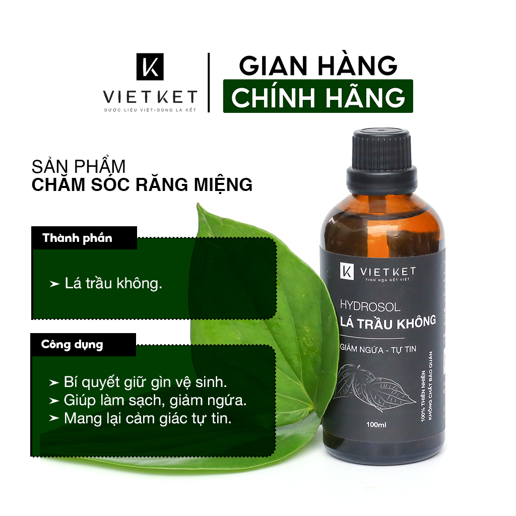 OCOP BẮC NINH: Dung Dịch Vệ Sinh Phụ Nữ Lá Trầu Không VIETKET 100ml - Làm sạch, Hết Khí Hư, Nấm Ngứa, Mùi Hôi