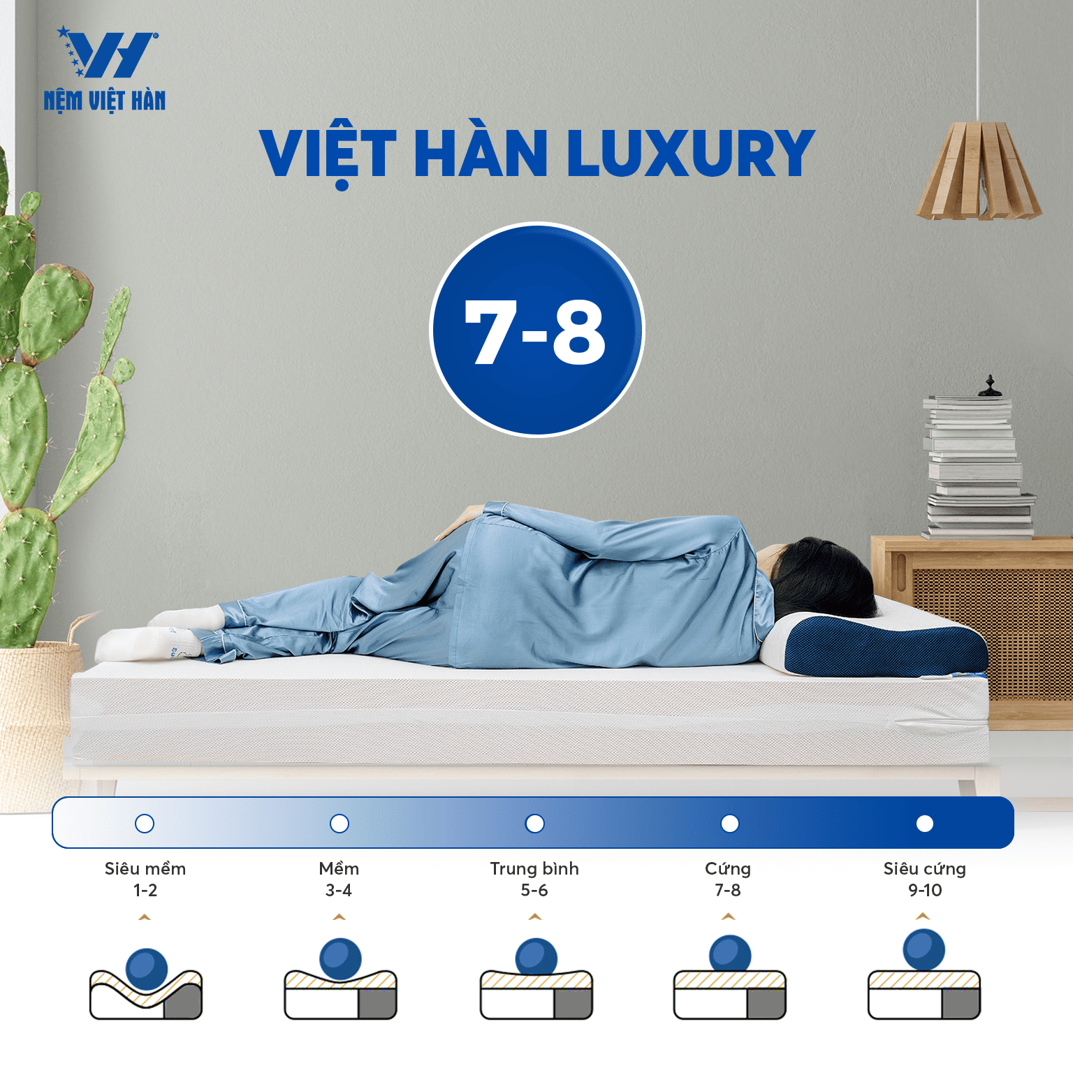 Mô tả Nệm cao su thiên nhiên nguyên khối Việt Hàn Luxury - Đàn Hồi, Êm Ái - Bảo hành 15 Năm - 2
