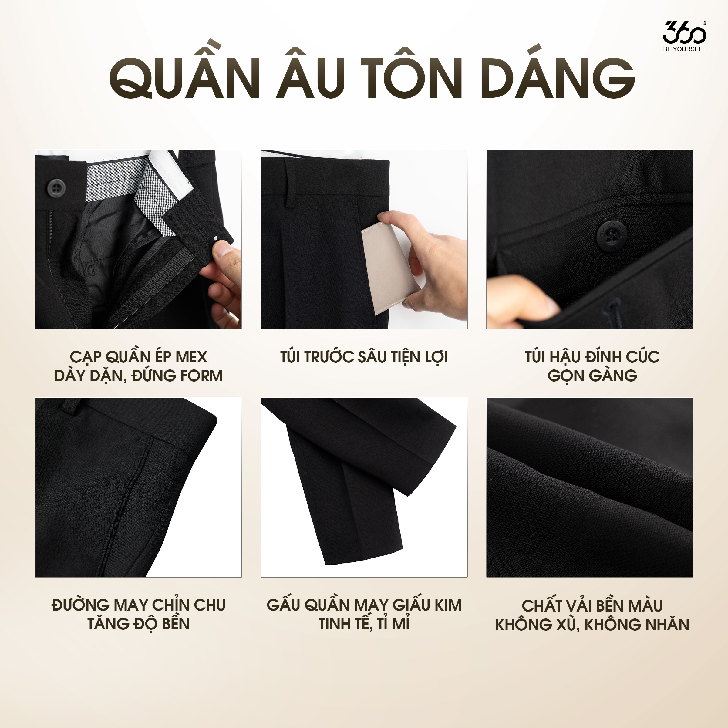 Mô tả Quần âu nam cạp 3 lớp cao cấp 360 Boutique quần tây dài kiểu Hàn Quốc co giãn, thoải mái - QACOL420 - 4