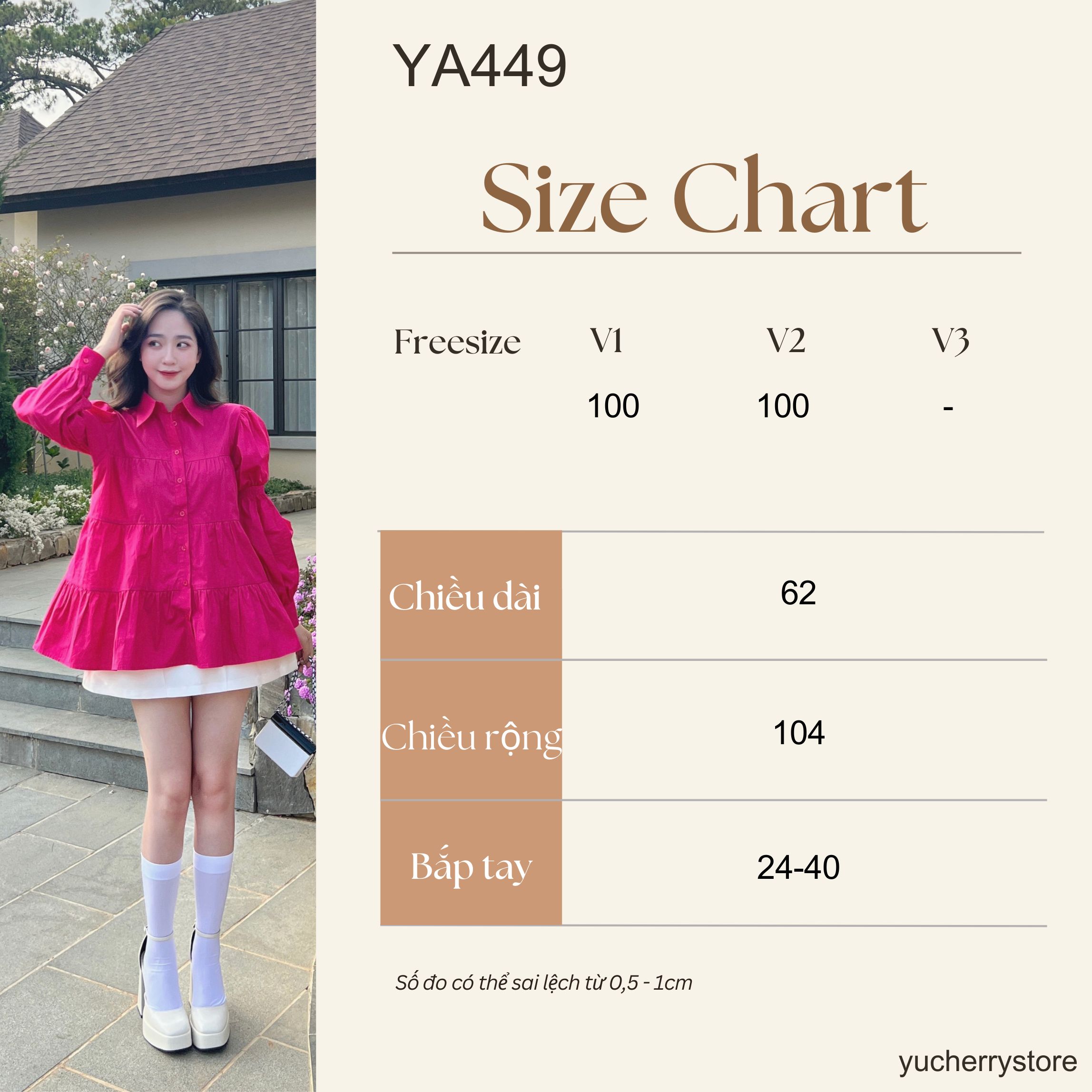 Mô tả YU CHERRY | Áo sơmi tay dài form babydoll Shirred Sleeve Babydoll Shirt YA449 - 1