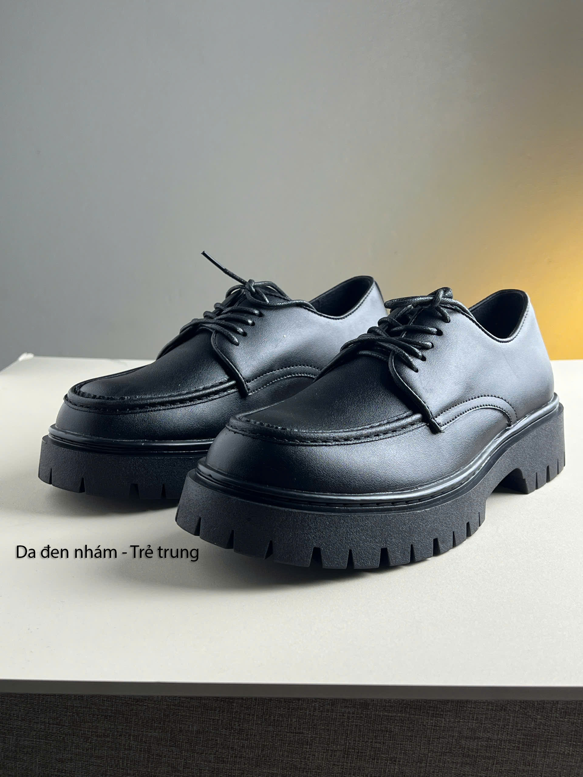 Lùi Size) Chunky Derby Black White, giày Chunky Derby Nam Đen
