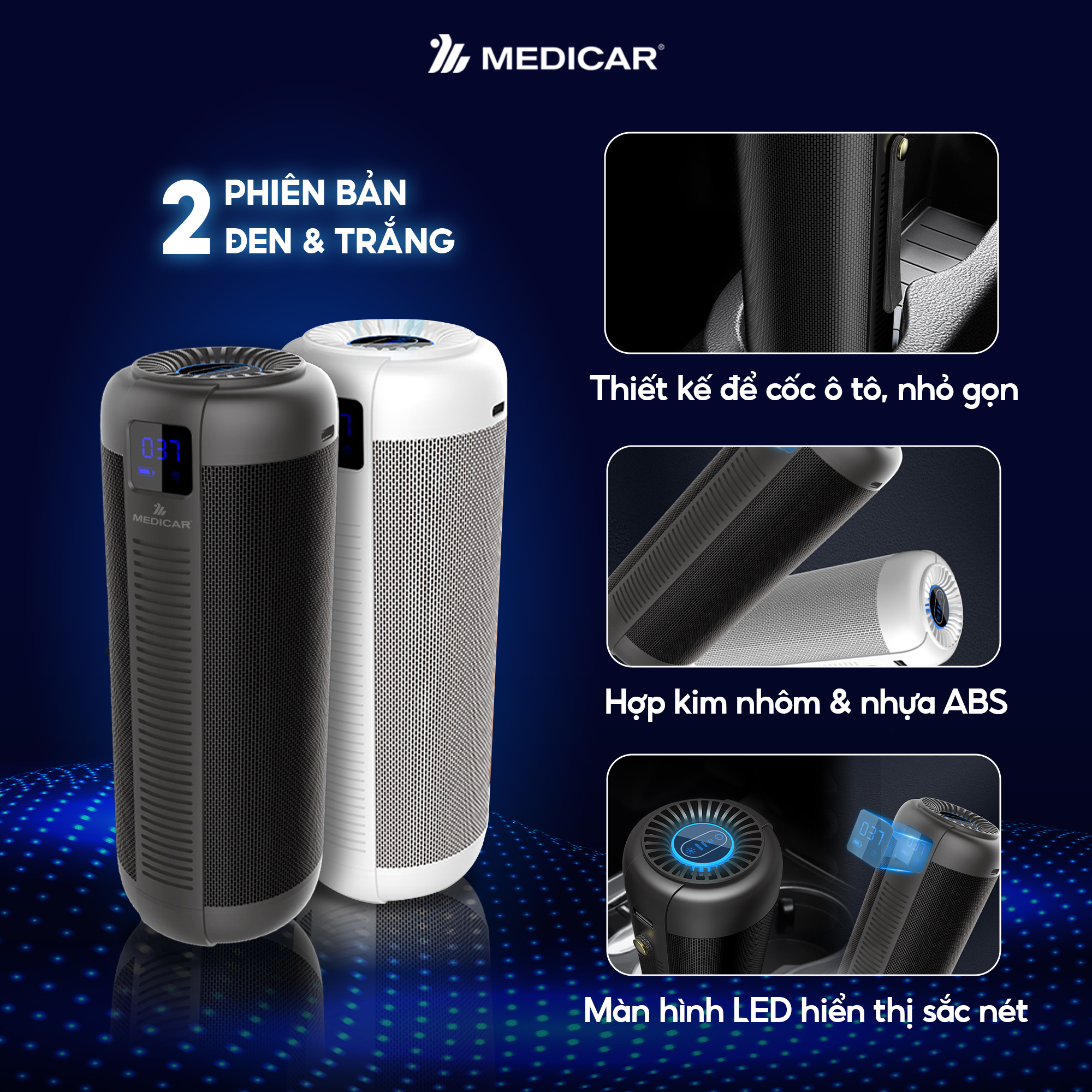 Mô tả Máy lọc không khí ô tô kết hợp tinh dầu Medicar Pro V2 đa năng 4in1, màng lọc Hepa 13 diệt khuẩn UVC - 3