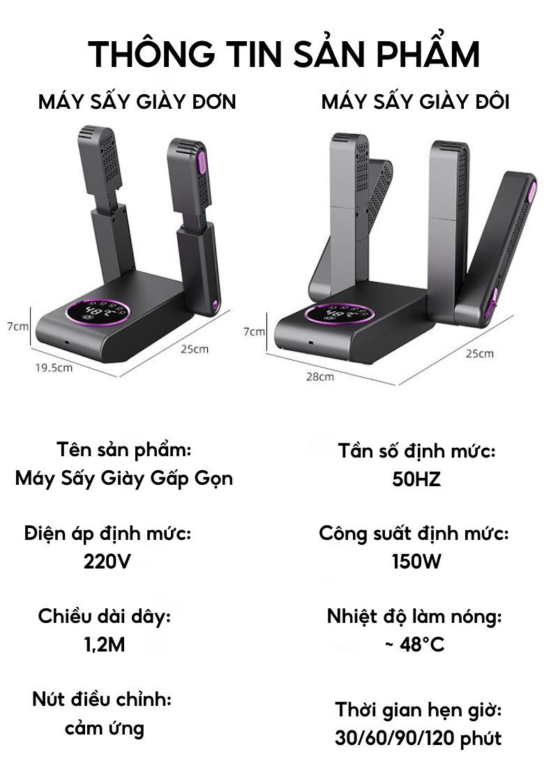 Mô tả Máy Sấy Khô Giày Gấp Gọn HOKU Khử Trùng Khử Mùi Hôi Tia UV Hiệu Quả, Sấy Nhanh Với Chức Năng Hẹn Giờ Thông Minh MSG03 - 6
