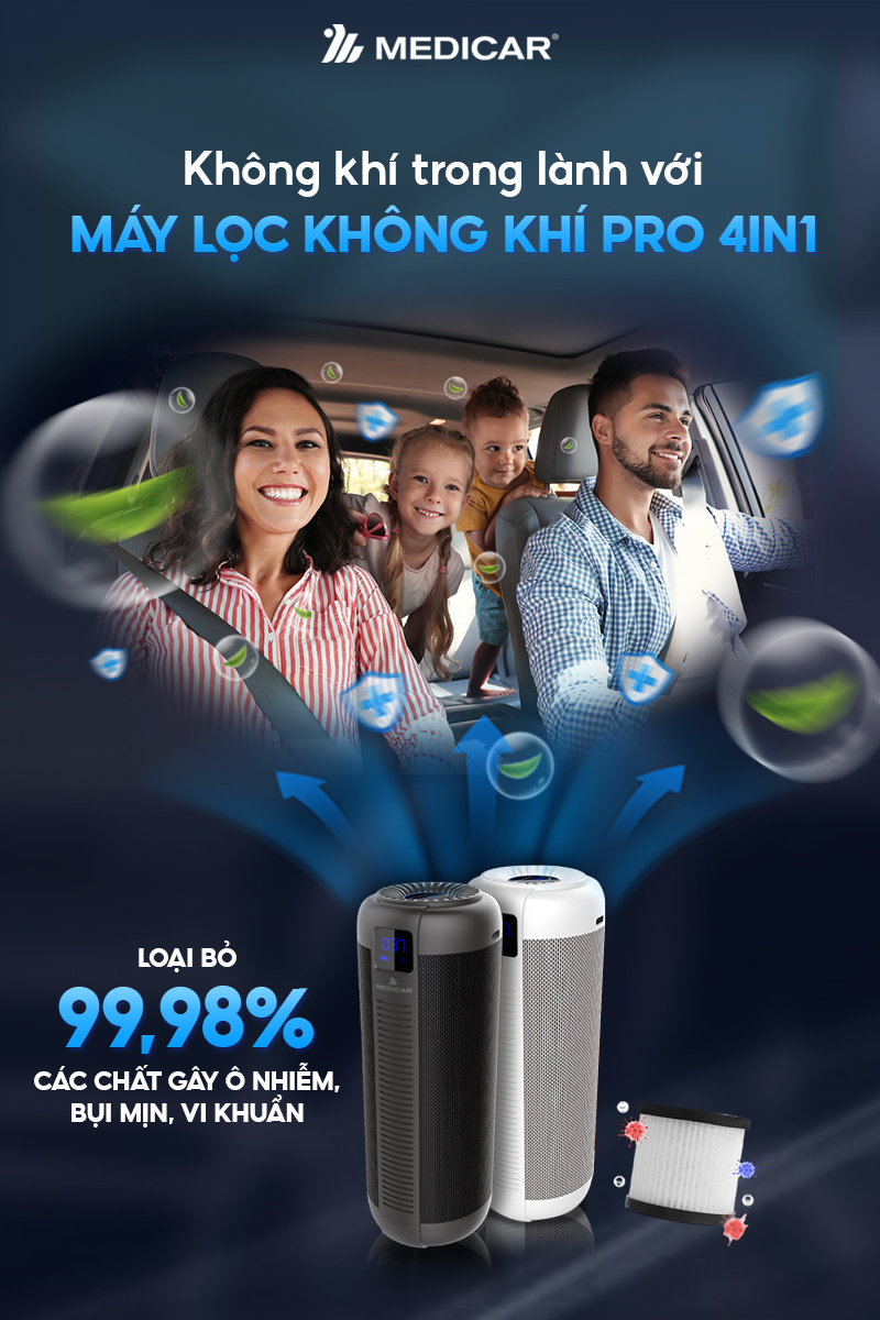 Mô tả Máy lọc không khí ô tô kết hợp tinh dầu Medicar Pro V2 đa năng 4in1, màng lọc Hepa 13 diệt khuẩn UVC - 1