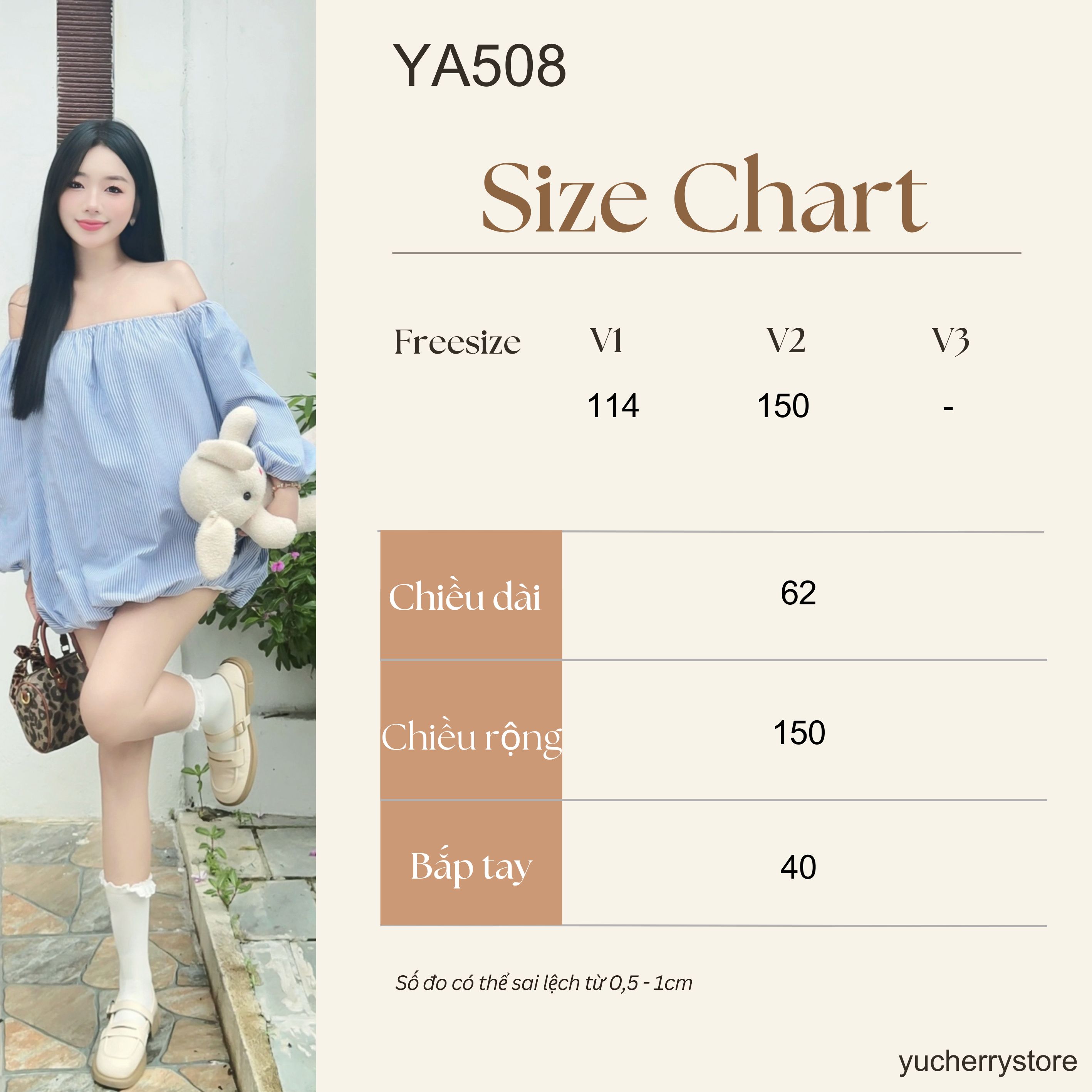 Mô tả YUCHERRY | Áo Trễ Vai Sọc Babydoll PUMPKIN TOP YA508 - 1