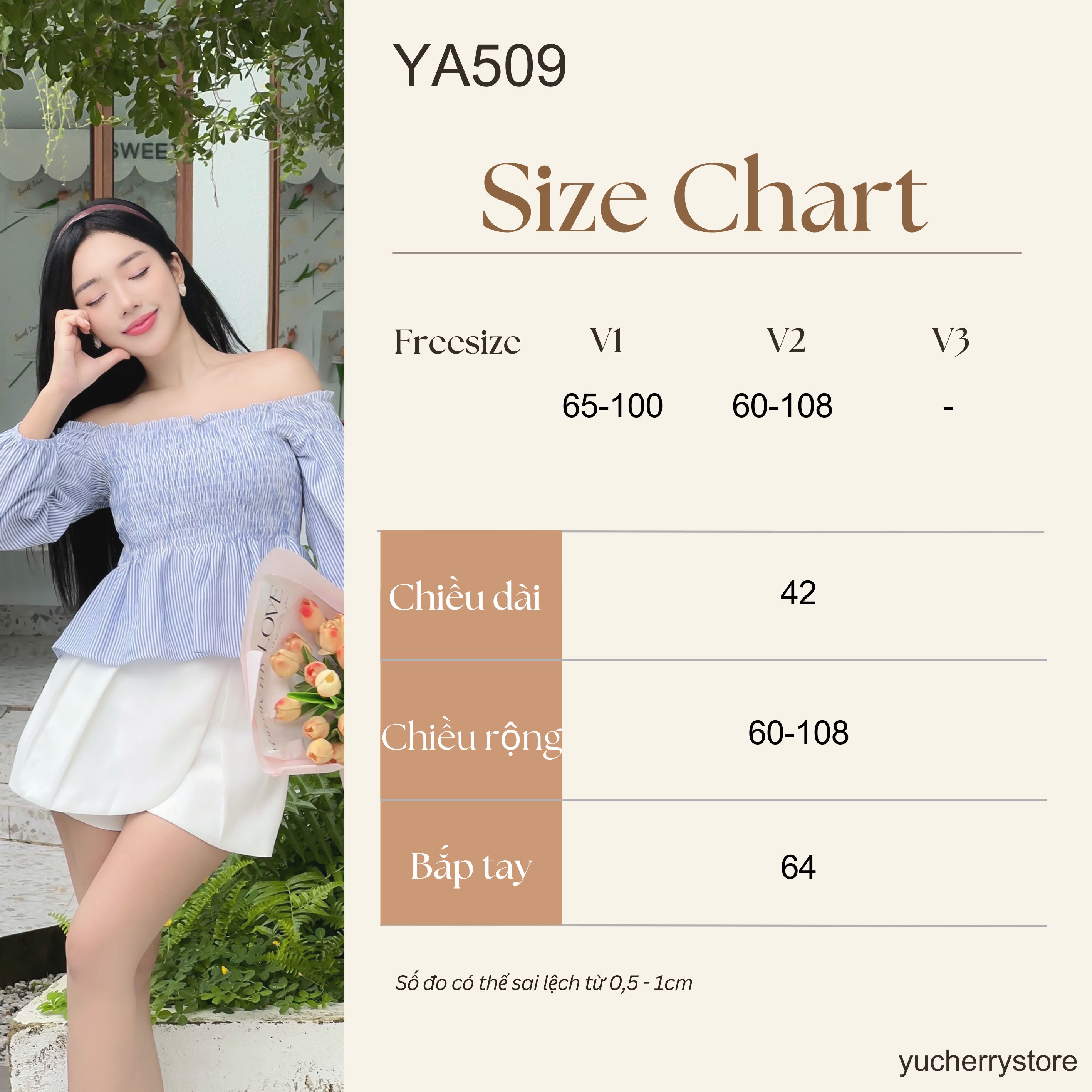 Mô tả YUCHERRY | Áo Nữ Trễ Vai Chiết Eo WANDA STRIPE TOP YA509 - 1