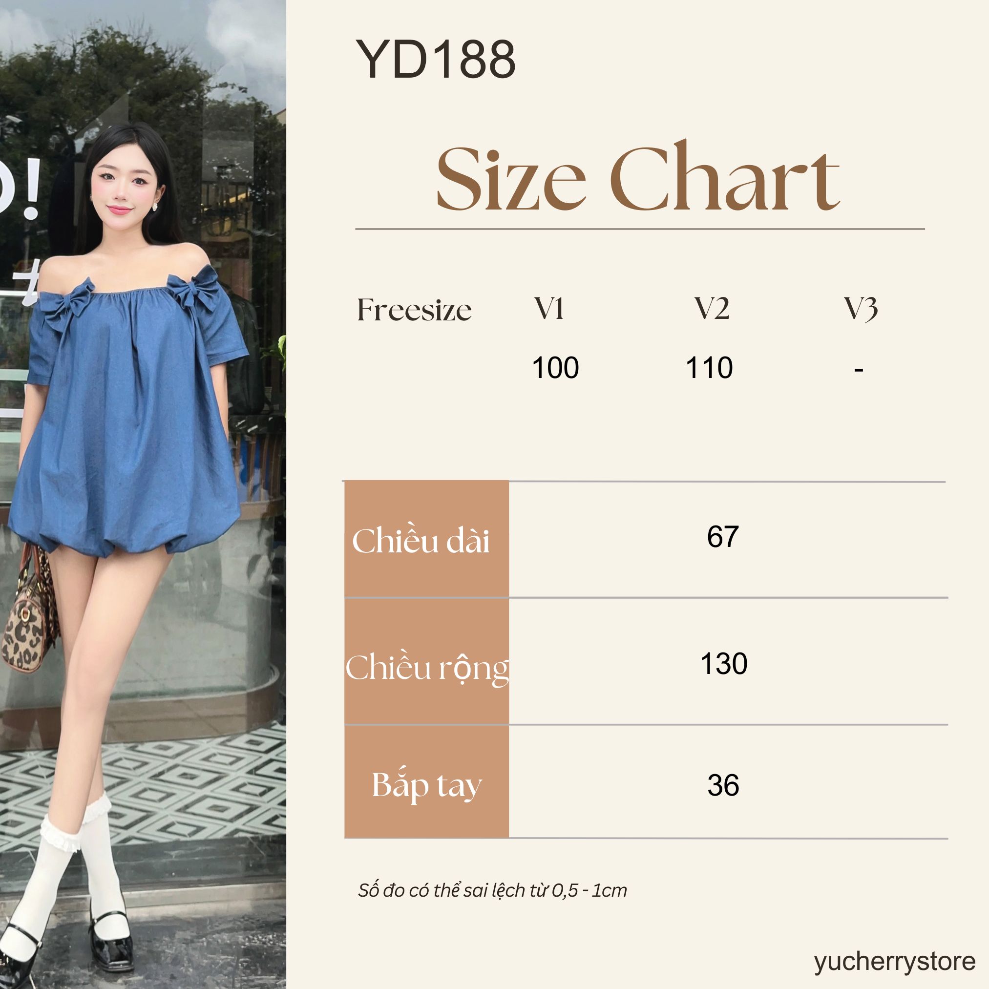 Mô tả YUCHERRY | Đầm trễ vai phối nơ from babydoll BABY PEPLUM DRESS YD188 - 1