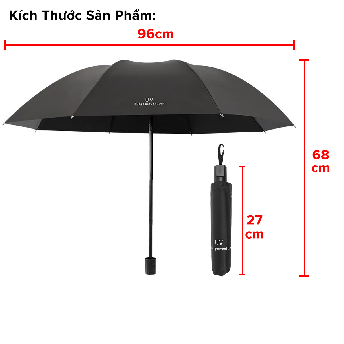 Mô tả Dù Che Mưa Nắng,Ô Chống Tia UV, Ô Dù 8 Nan Cầm Tay Gấp Gọn Tiện Lợi Chính Hãng Amalife - 4