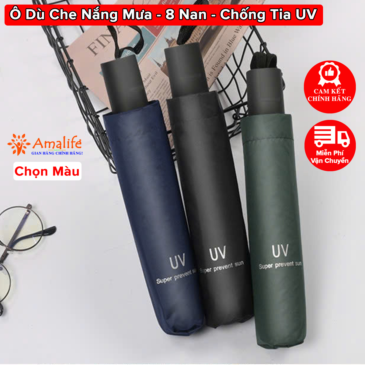 Mô tả Ô Che Mưa Nắng Chống Tia UV 8 Nan Chọn Màu - Dù Che Mưa Che Nắng Cầm Tay Gấp Gọn, Thời Trang, Tiện Lợi Hãng Amalife - 1