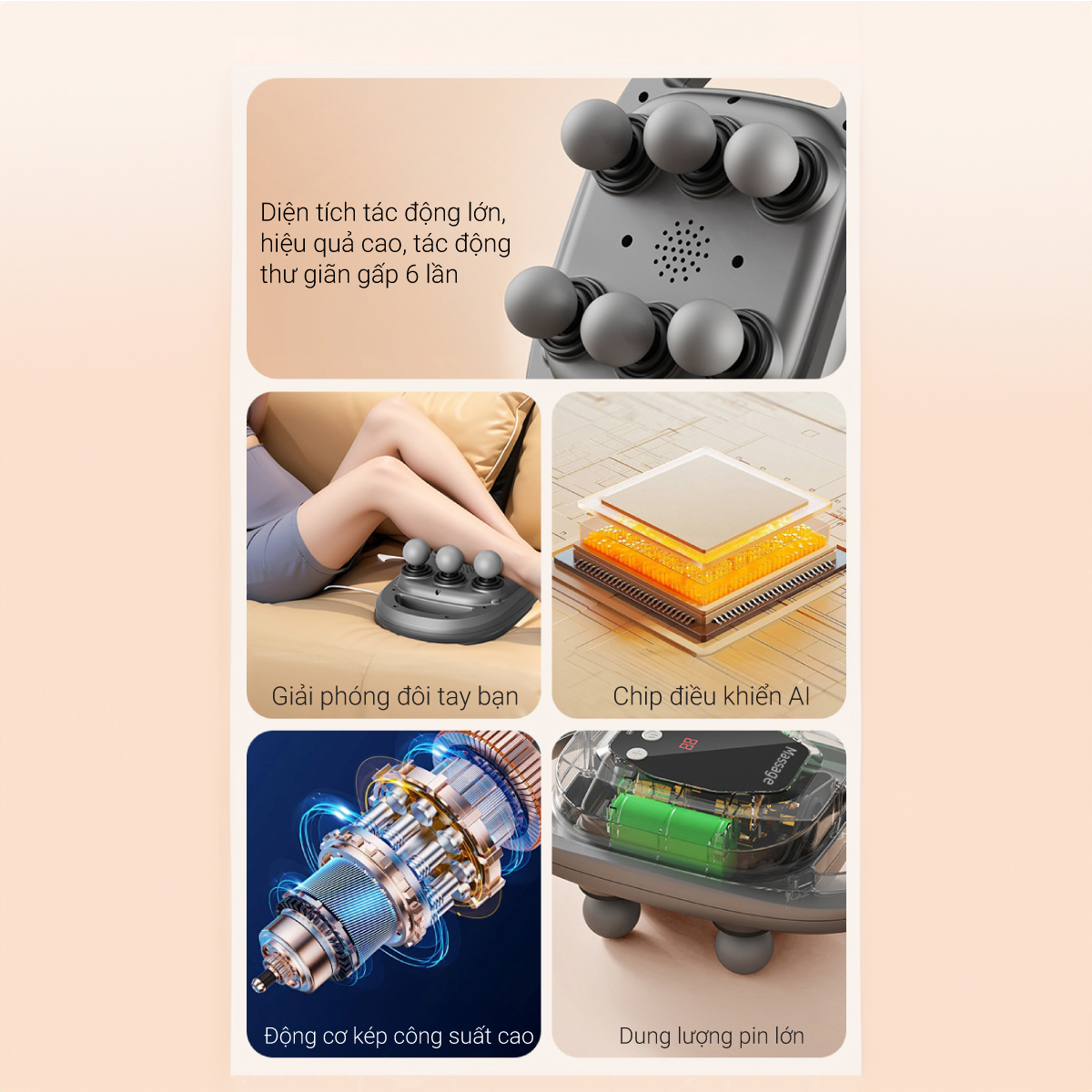 Mô tả Máy massage cầm tay 6 đầu 9 cấp độ Lescolton T SPORT mát xa toàn thân tay đấm lưng giảm đau cơ ( BẢO HÀNH 12 THÁNG ) - 6