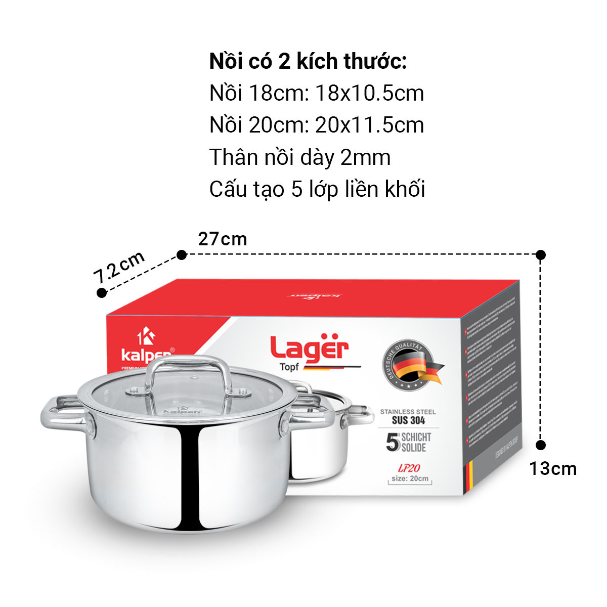 Kích thước nồi Kalpen Lager
