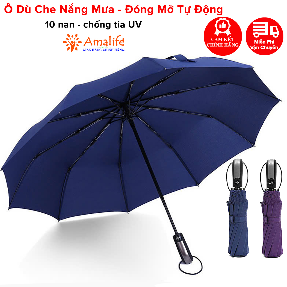 Mô tả Ô Dù Tự Động Đóng Mở 2 Chiều 10 Nan Chống Tia UV, Dù Che Mưa Nắng, Ô Cầm Tay Gấp Gọn Tiện Lợi Chính Hãng Amalife - 1
